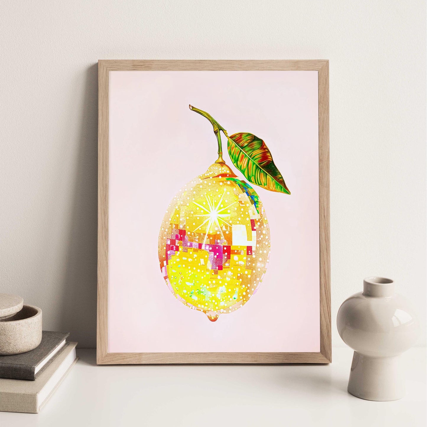 Disco Ball Lemon Art Print, Glam Dorm Room Decor