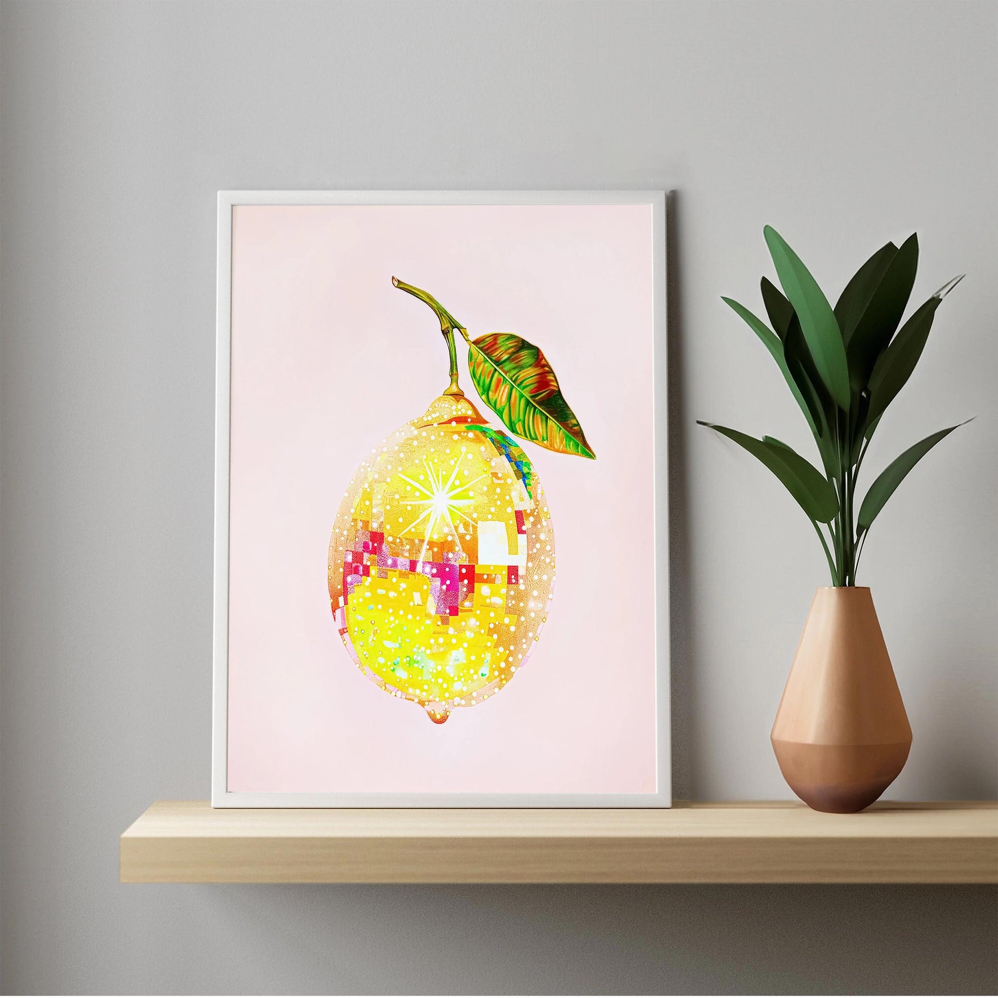 Disco Ball Lemon Art Print, Glam Dorm Room Decor