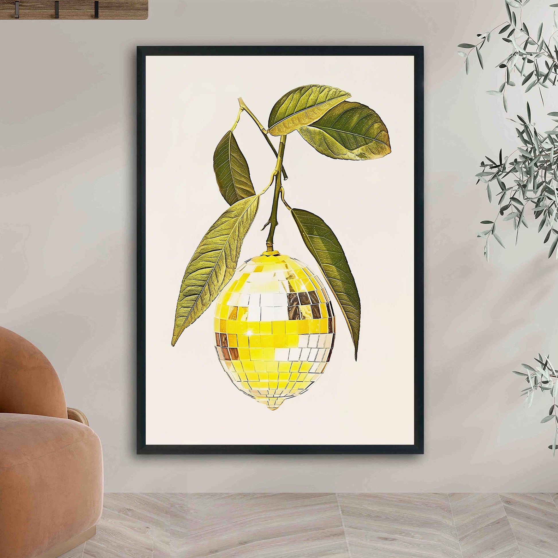 Disco Ball Lemon Art Print, Trendy Kitchen Wall Decor