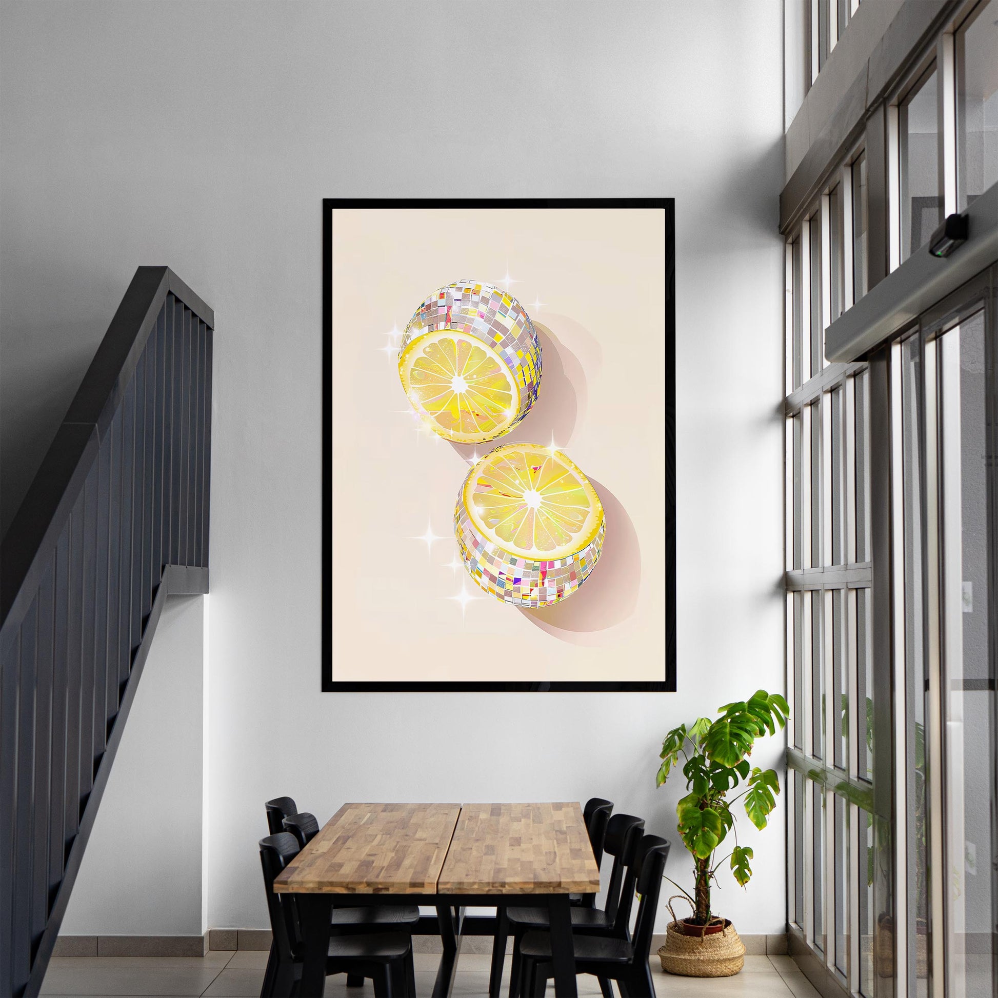 Disco Ball Lemons Art Print, Trendy Kitchen Decor