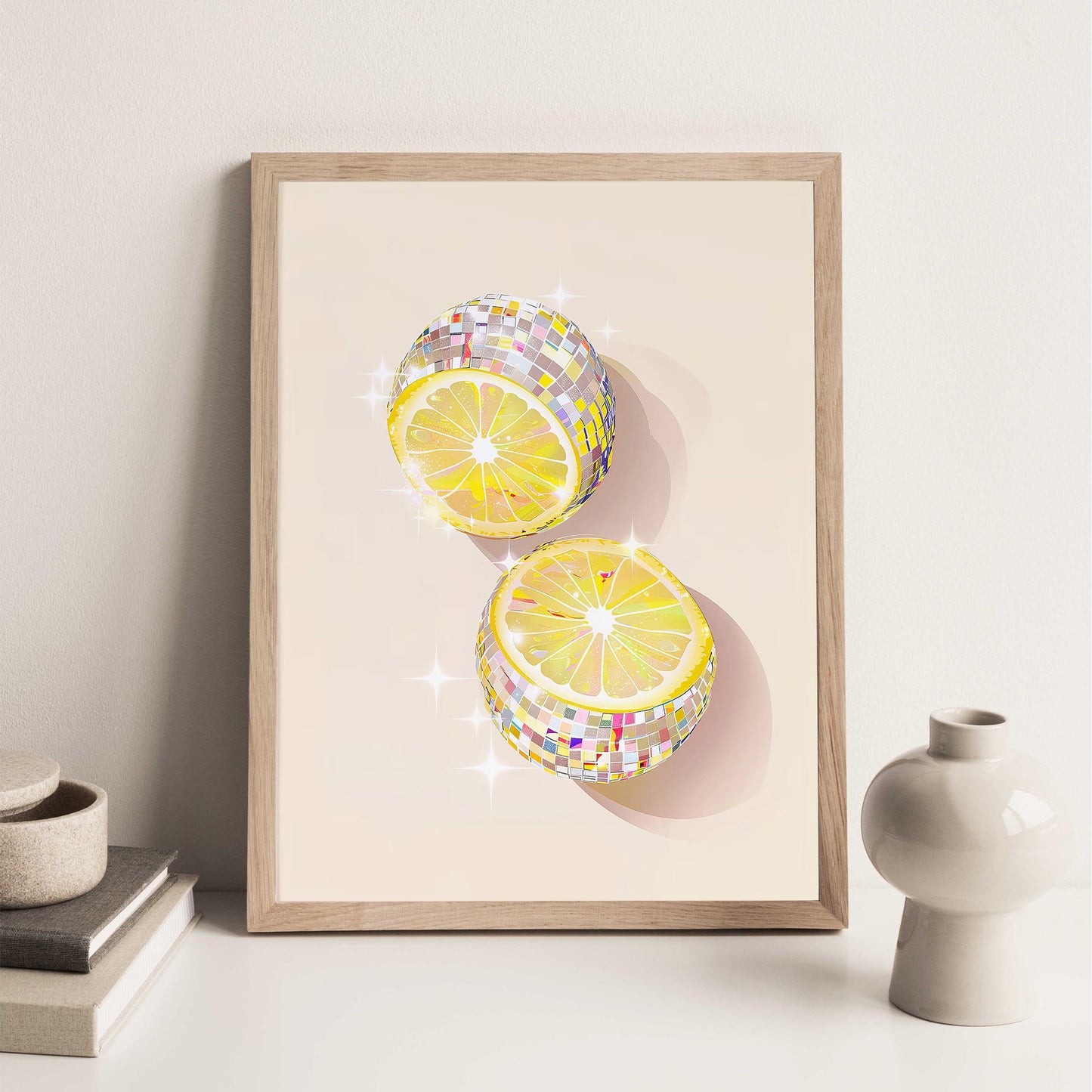 Disco Ball Lemons Art Print, Trendy Kitchen Decor