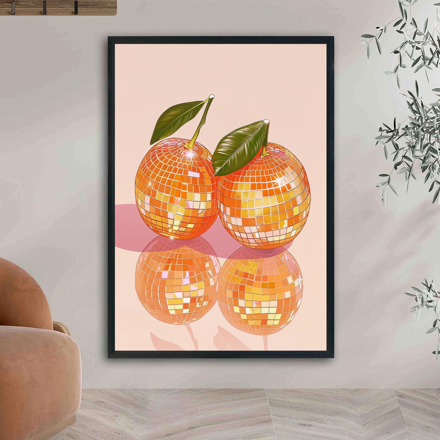 Disco Ball Oranges Art Print, Glam Kitchen Decor