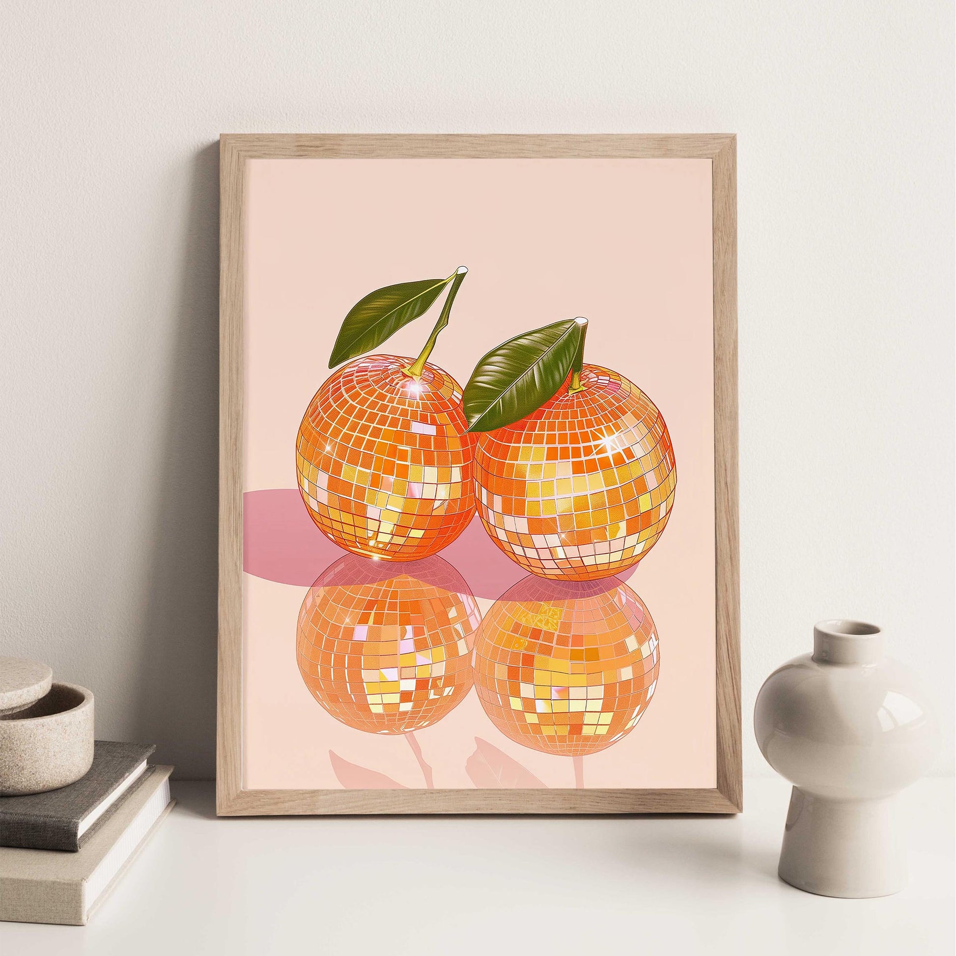 Disco Ball Oranges Art Print, Glam Kitchen Decor