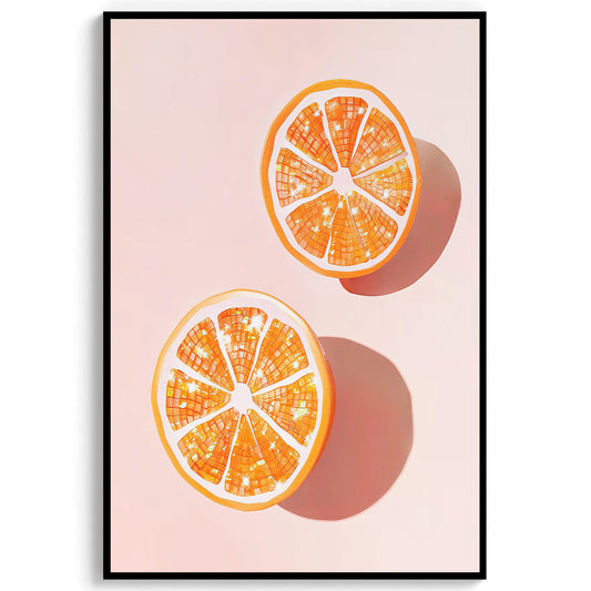 Disco Ball Oranges Art Print, Glam Kitchen Wall Decor