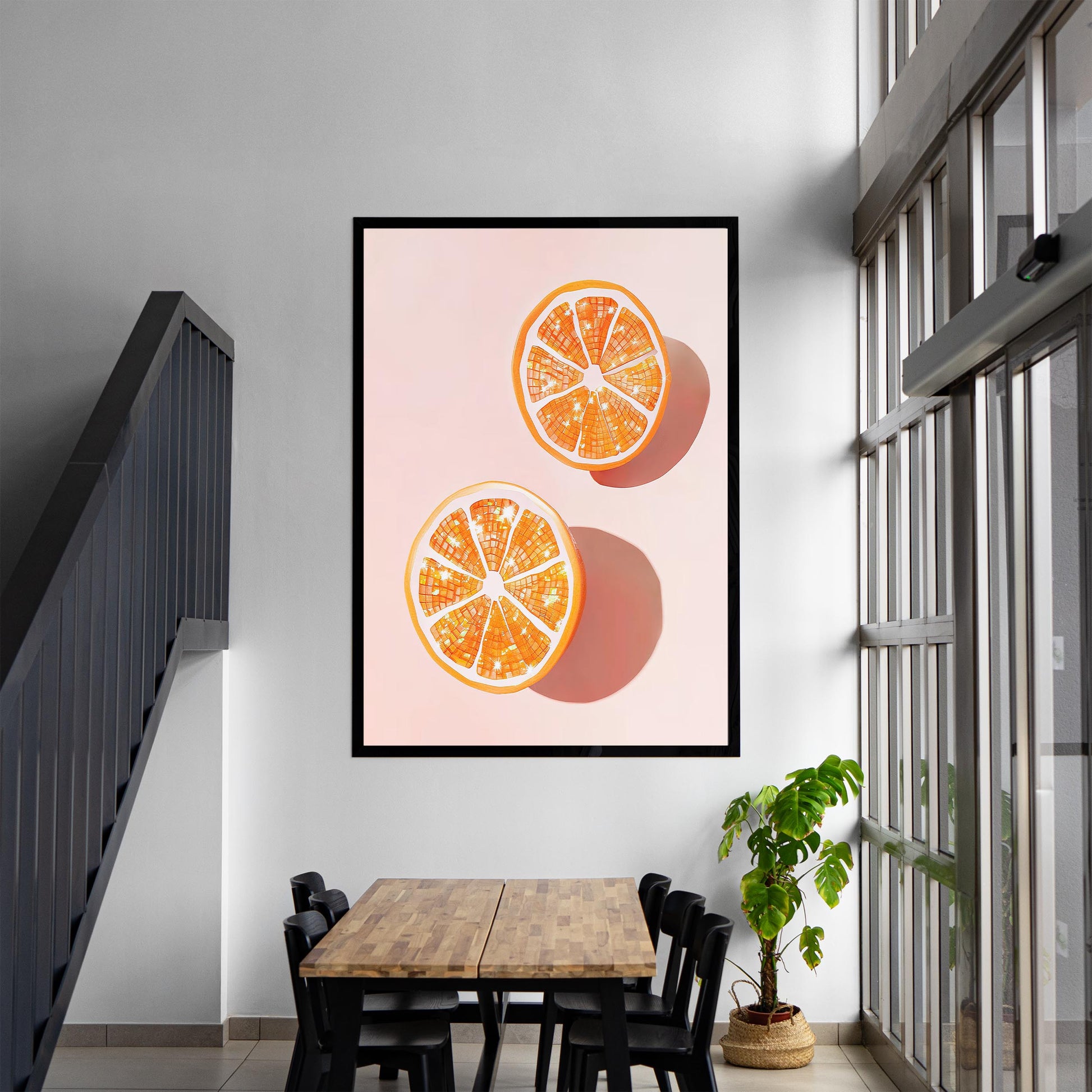 Disco Ball Oranges Art Print, Glam Kitchen Wall Decor