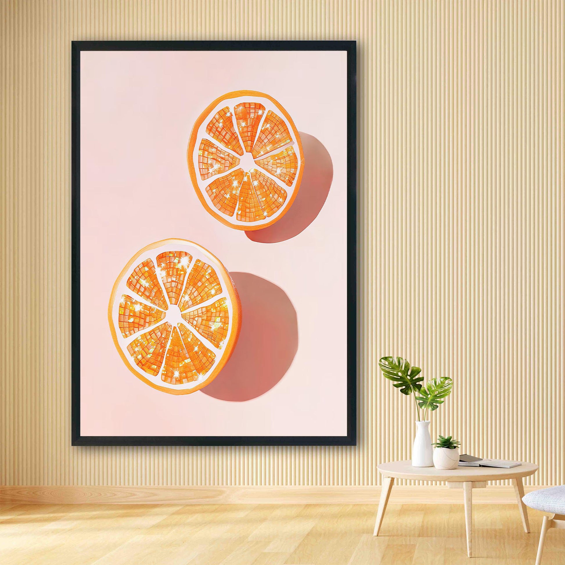 Disco Ball Oranges Art Print, Glam Kitchen Wall Decor