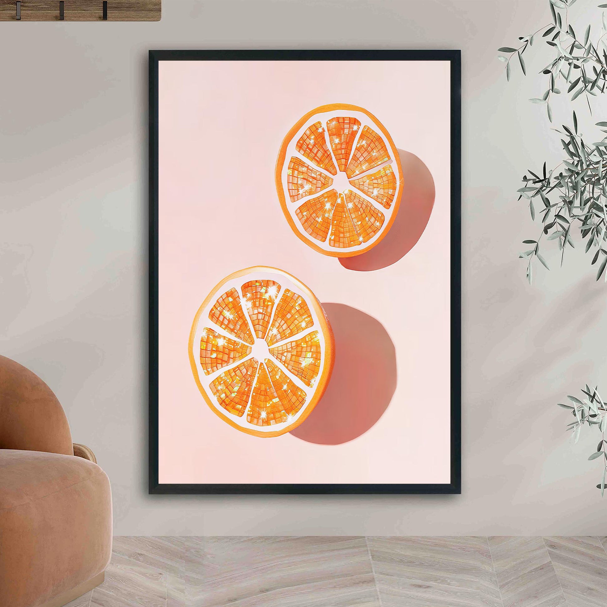 Disco Ball Oranges Art Print, Glam Kitchen Wall Decor