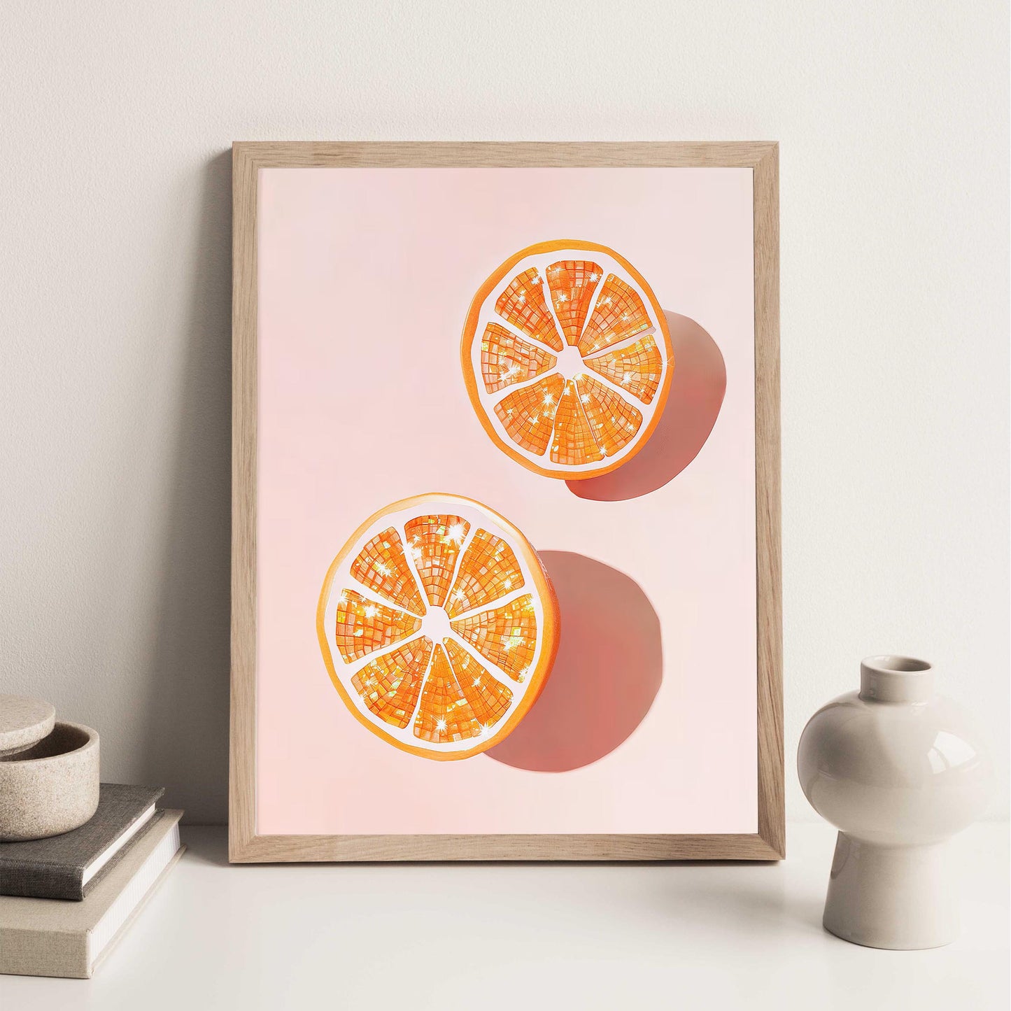 Disco Ball Oranges Art Print, Glam Kitchen Wall Decor