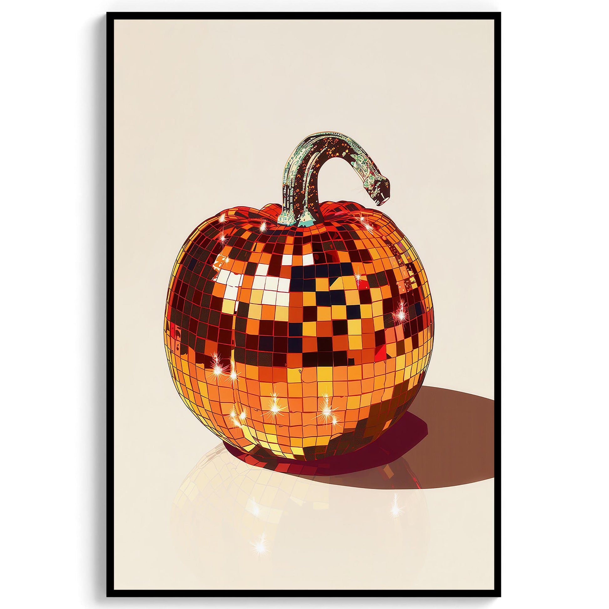 Disco Ball Pumpkin Art Print, Glam Fall Decor