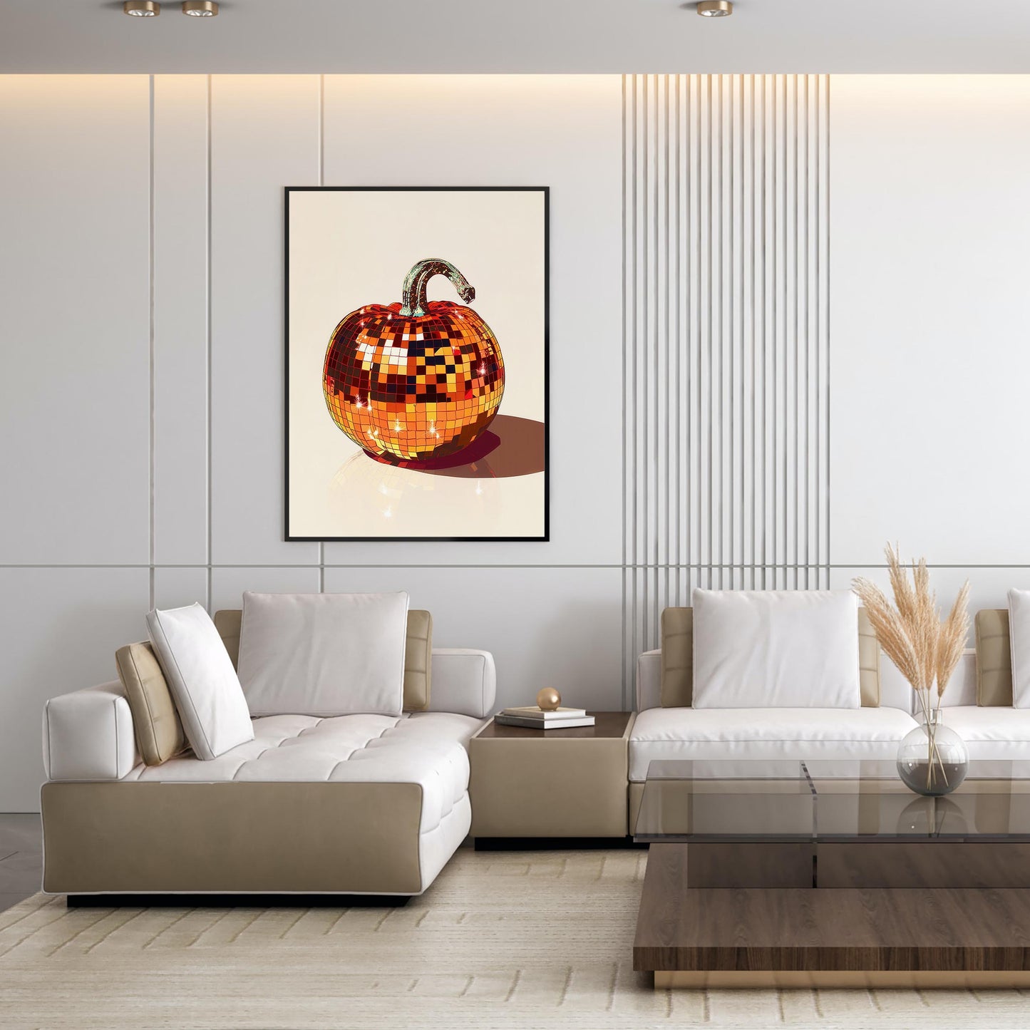 Disco Ball Pumpkin Art Print, Glam Fall Decor