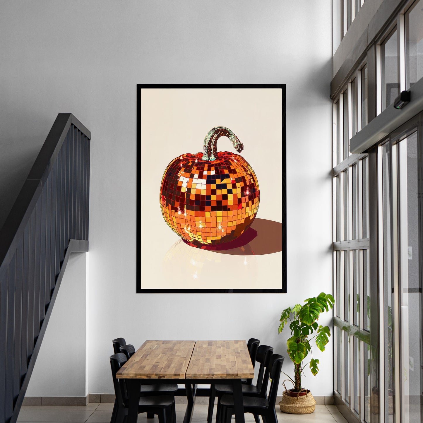 Disco Ball Pumpkin Art Print, Glam Fall Decor