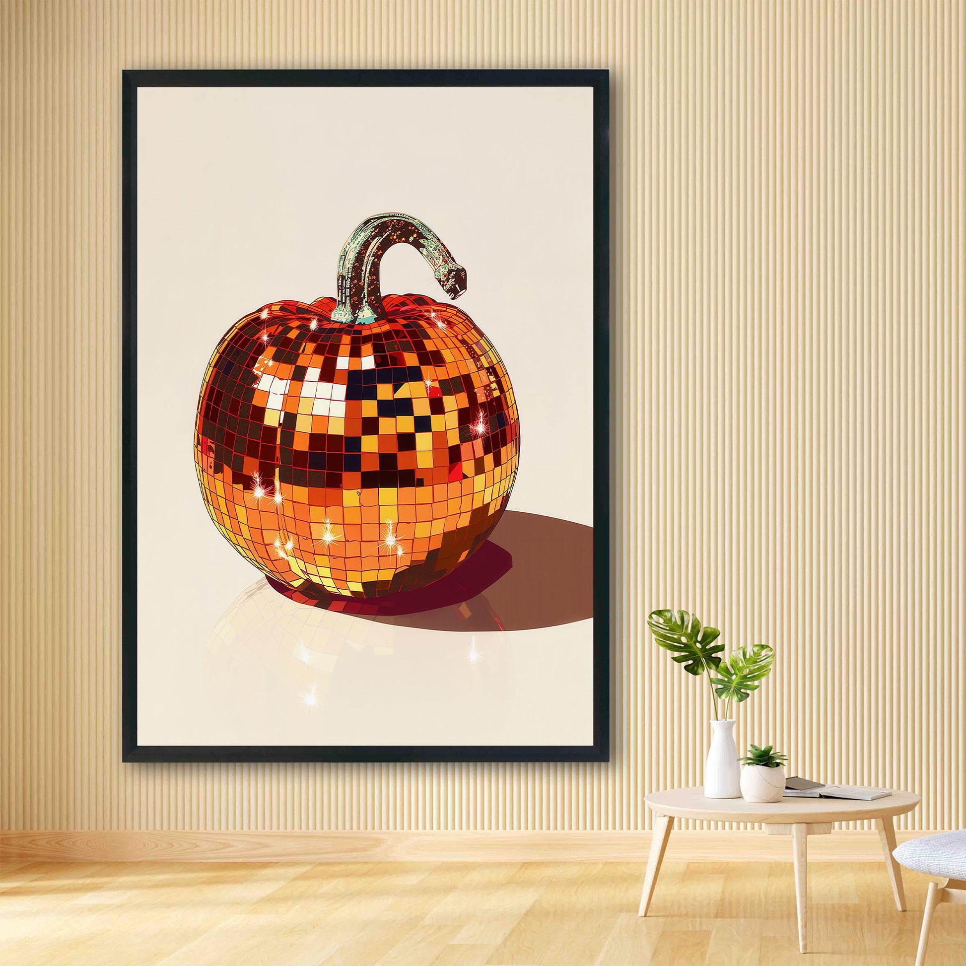 Disco Ball Pumpkin Art Print, Glam Fall Decor