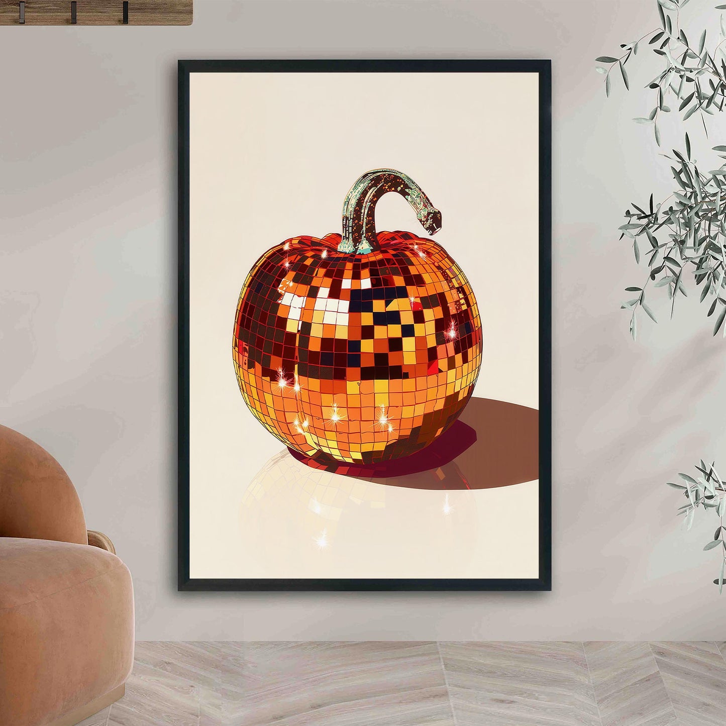 Disco Ball Pumpkin Art Print, Glam Fall Decor