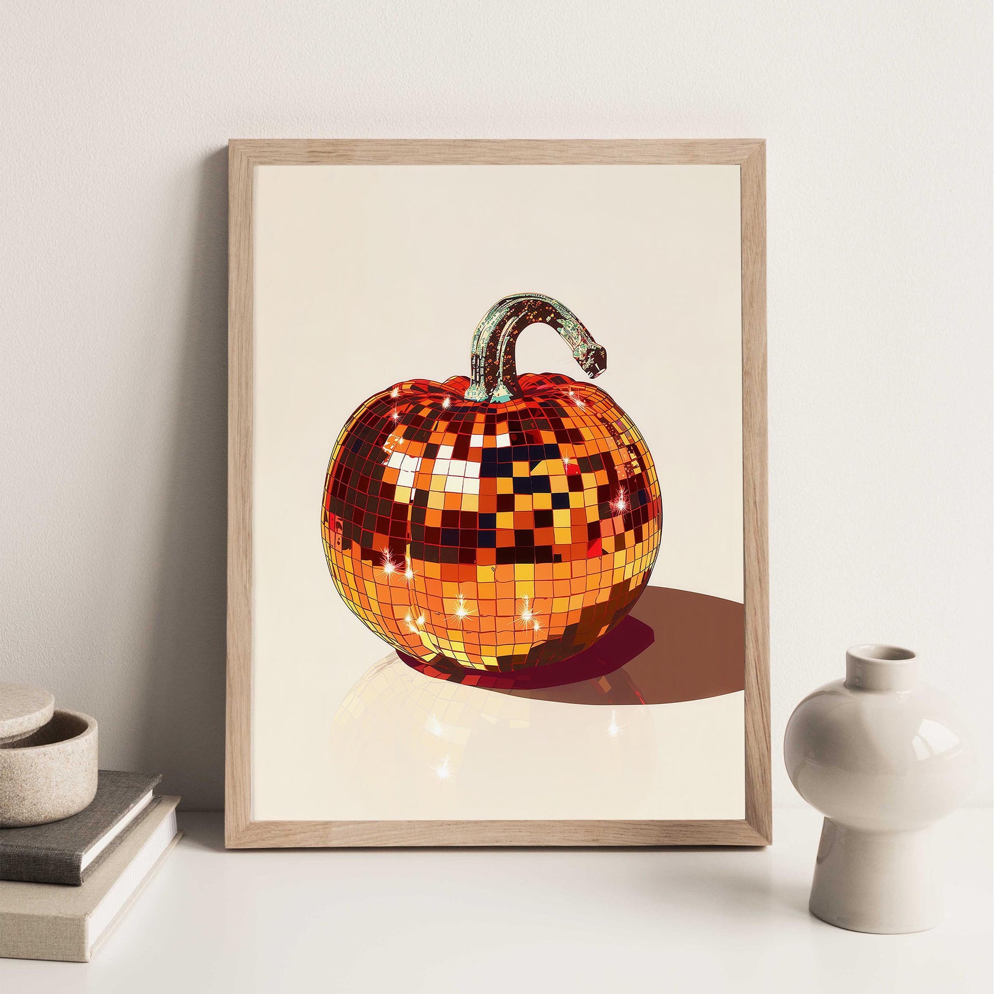 Disco Ball Pumpkin Art Print, Glam Fall Decor