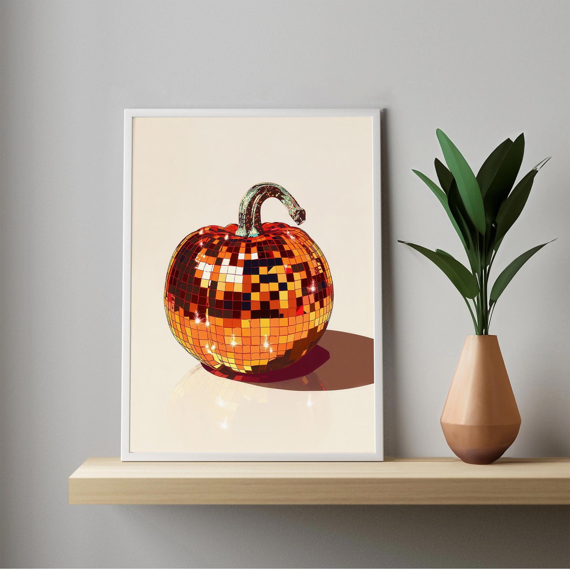 Disco Ball Pumpkin Art Print, Glam Fall Decor