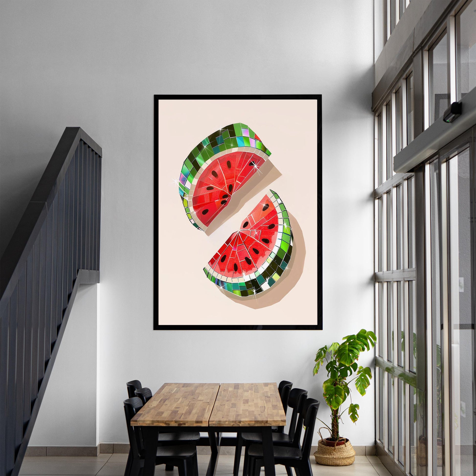Disco Ball Watermelon Art Print, Trendy Kitchen Wall Decor