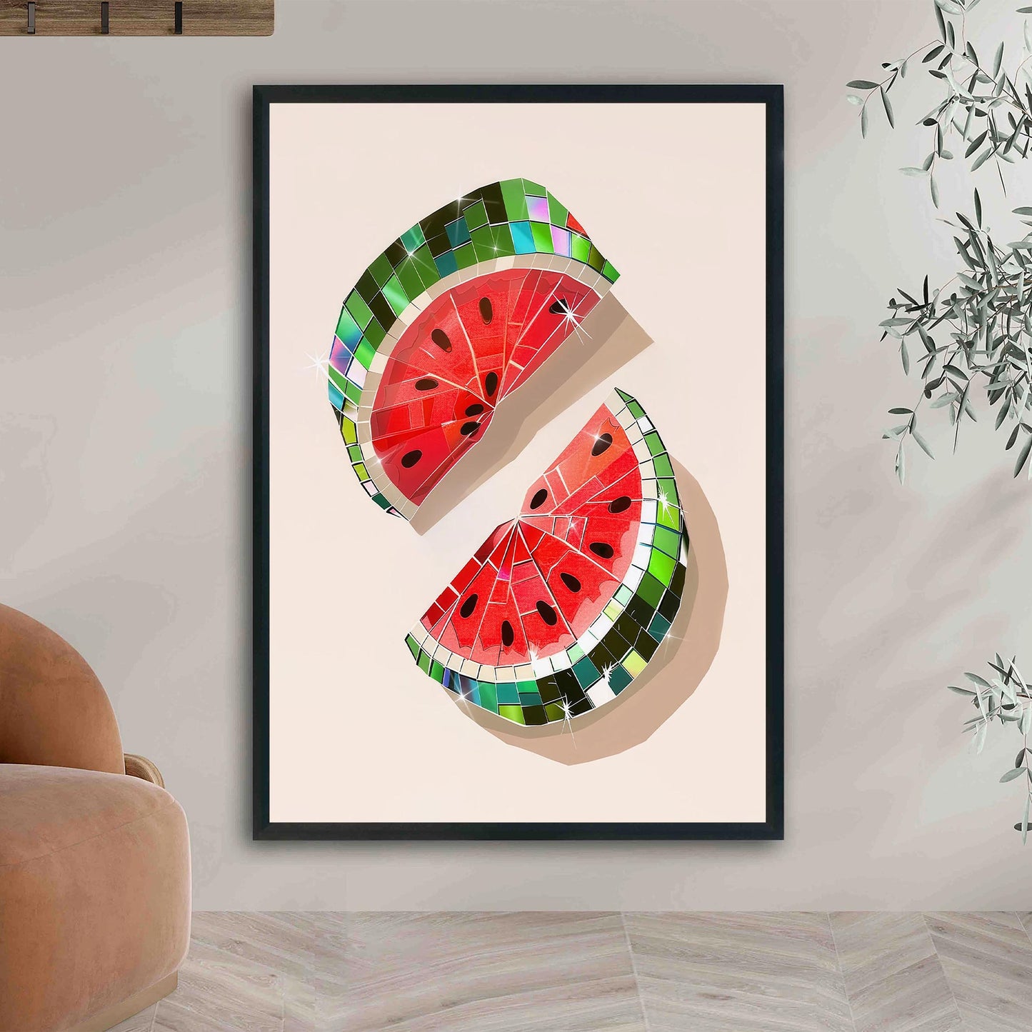Disco Ball Watermelon Art Print, Trendy Kitchen Wall Decor