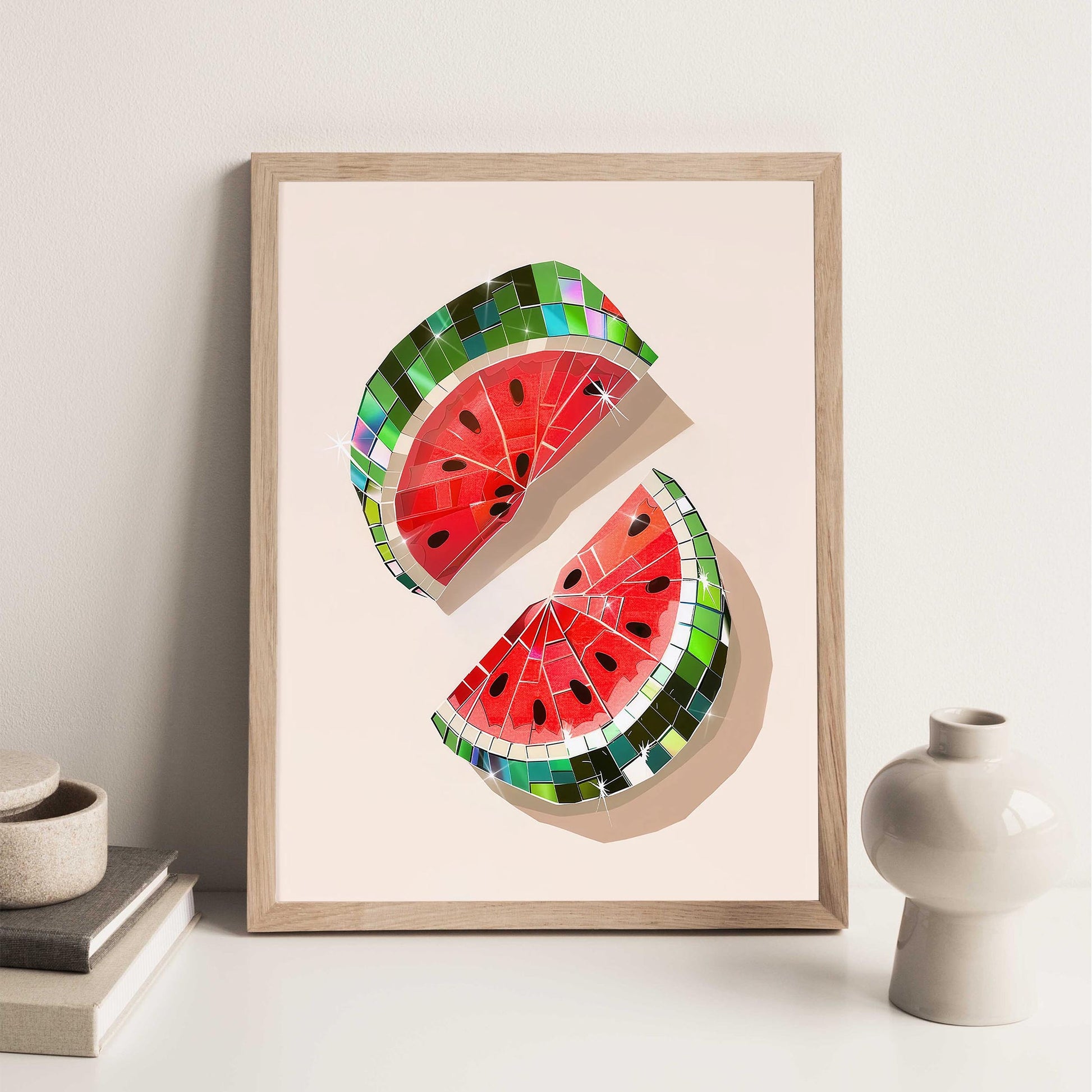 Disco Ball Watermelon Art Print, Trendy Kitchen Wall Decor