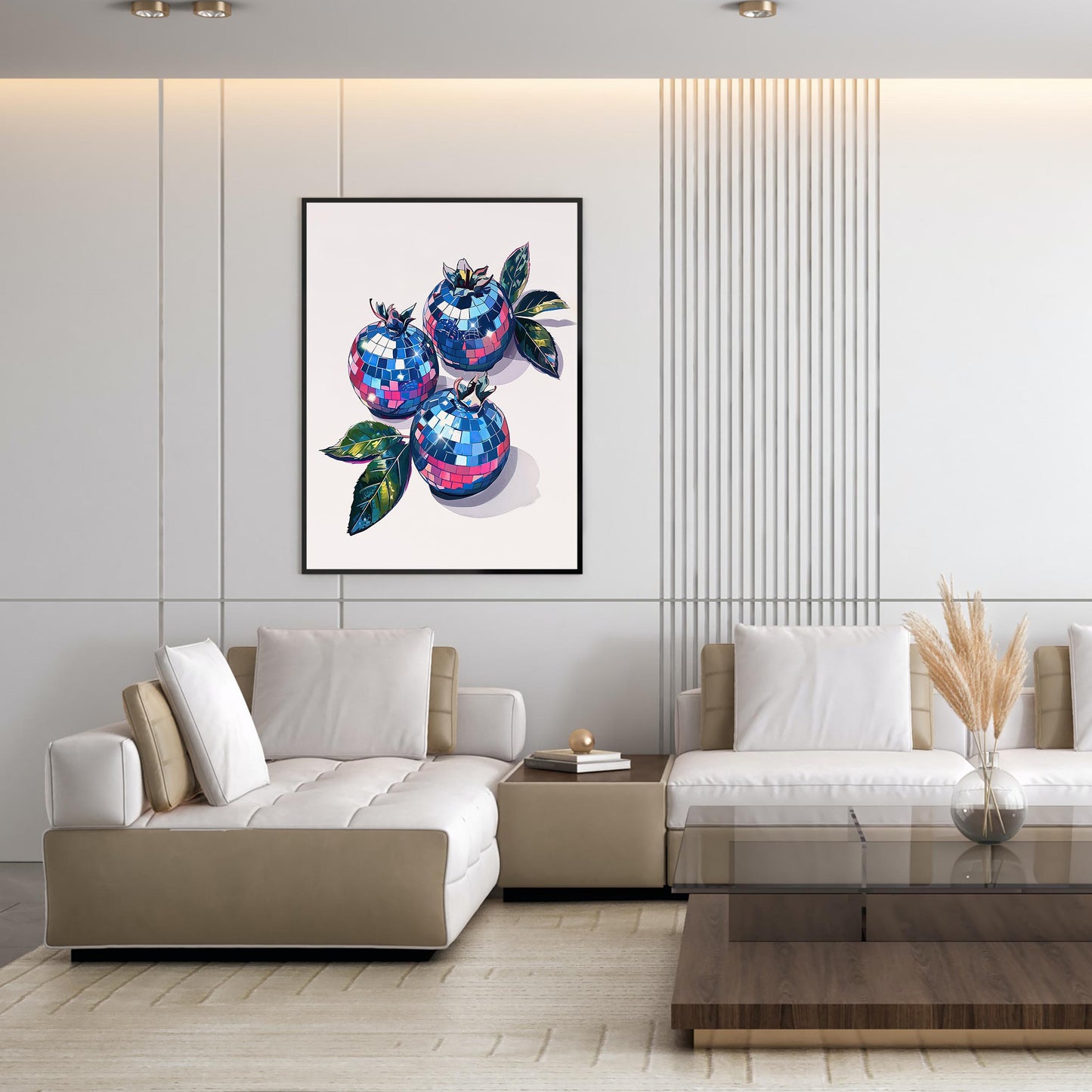 Disco Blueberries Art Print, Glam Kitchen Wall Decor