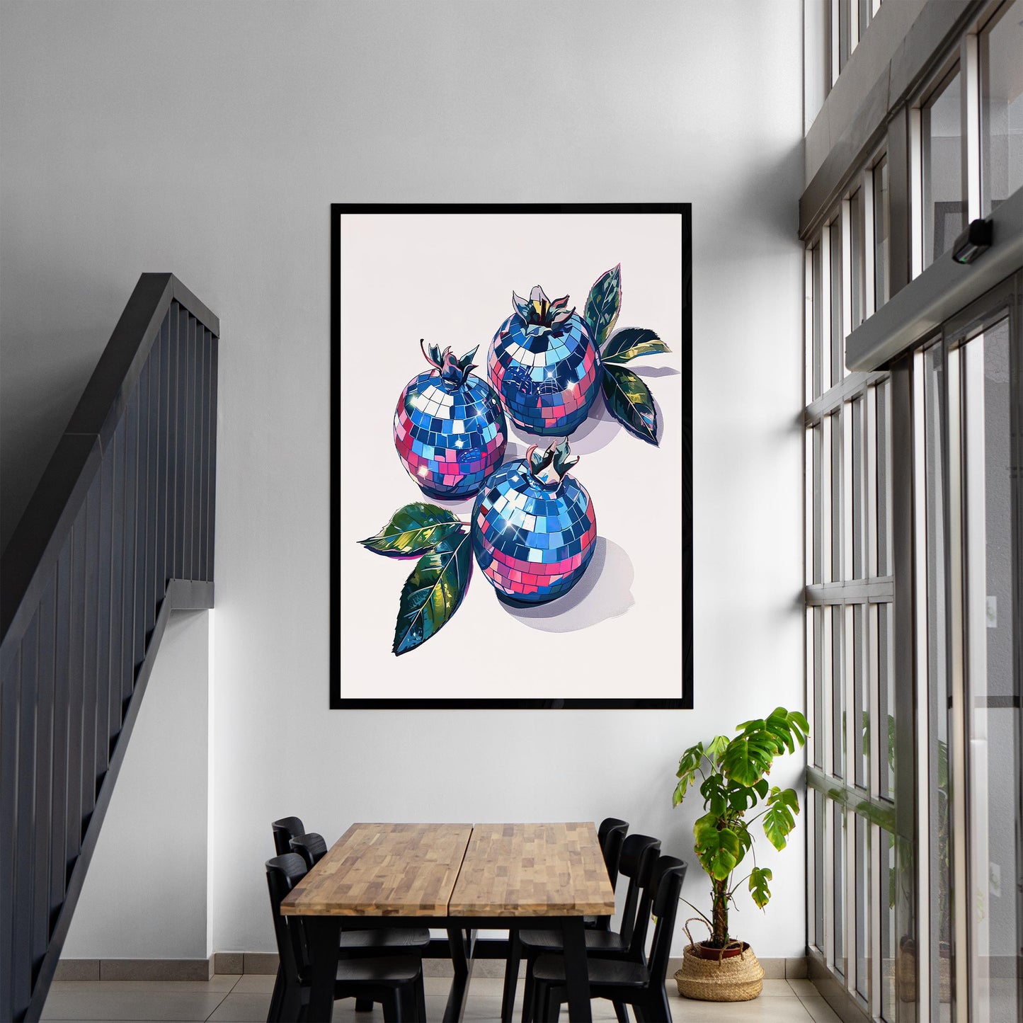 Disco Blueberries Art Print, Glam Kitchen Wall Decor