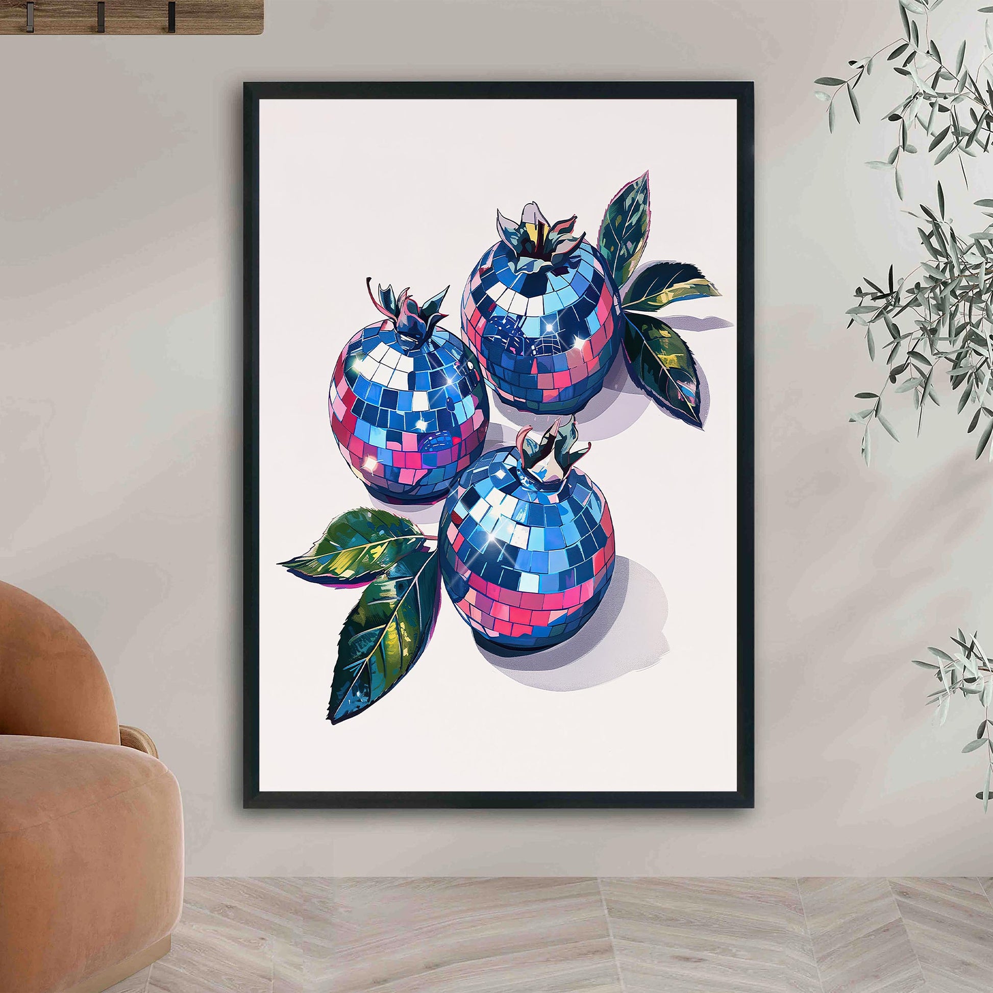 Disco Blueberries Art Print, Glam Kitchen Wall Decor