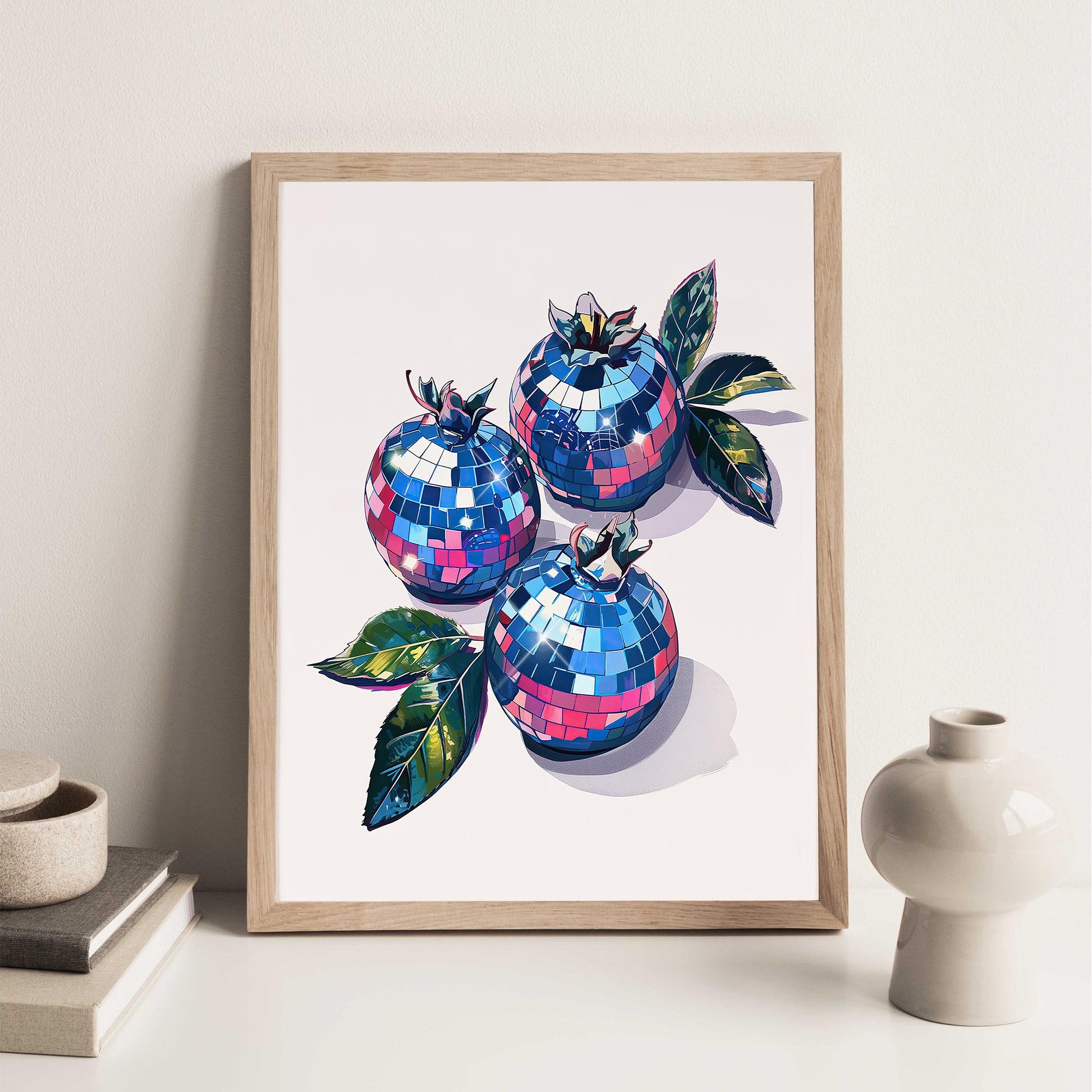 Disco Blueberries Art Print, Glam Kitchen Wall Decor