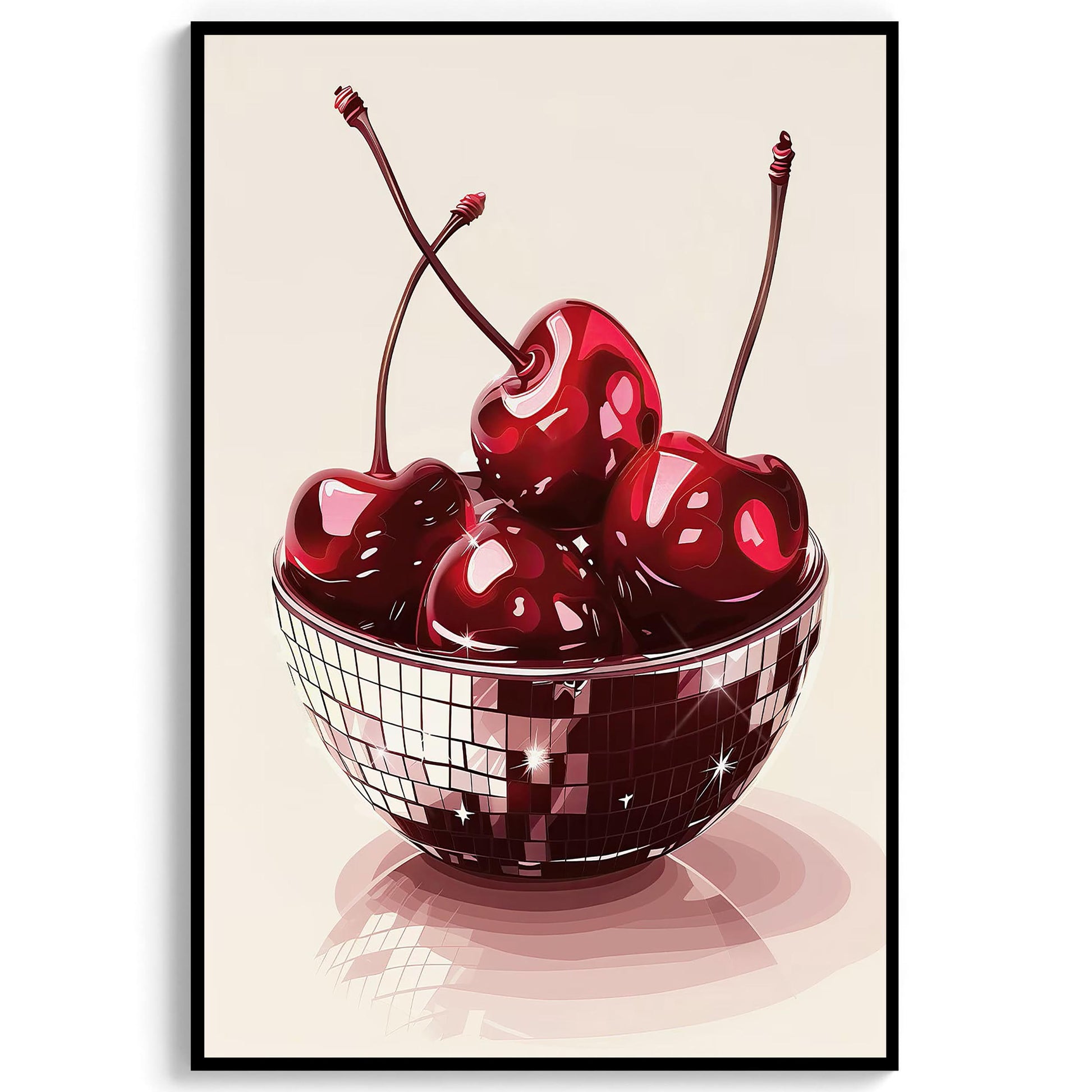 Disco Cherries Art Print, Glam Kitchen Wall Decor