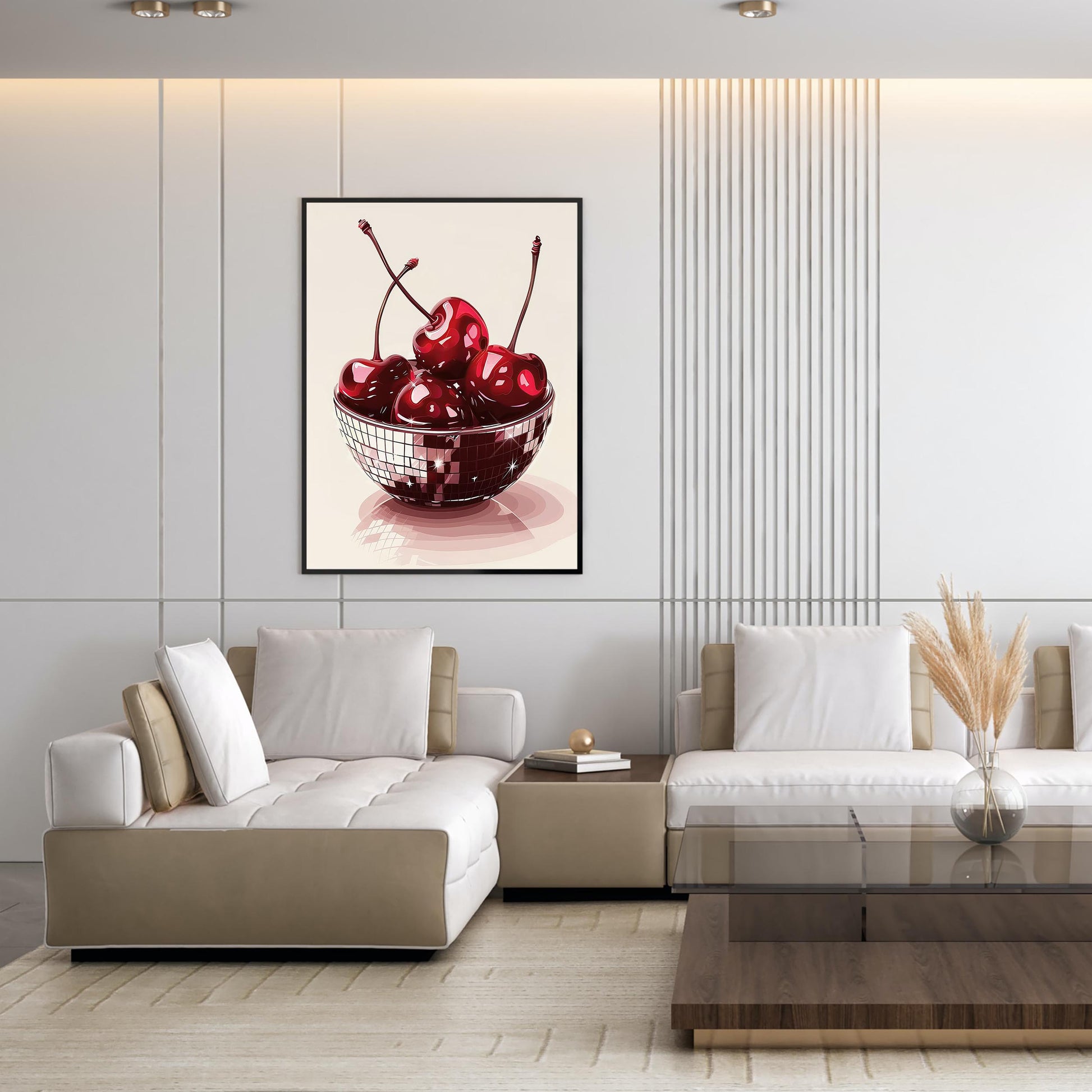 Disco Cherries Art Print, Glam Kitchen Wall Decor