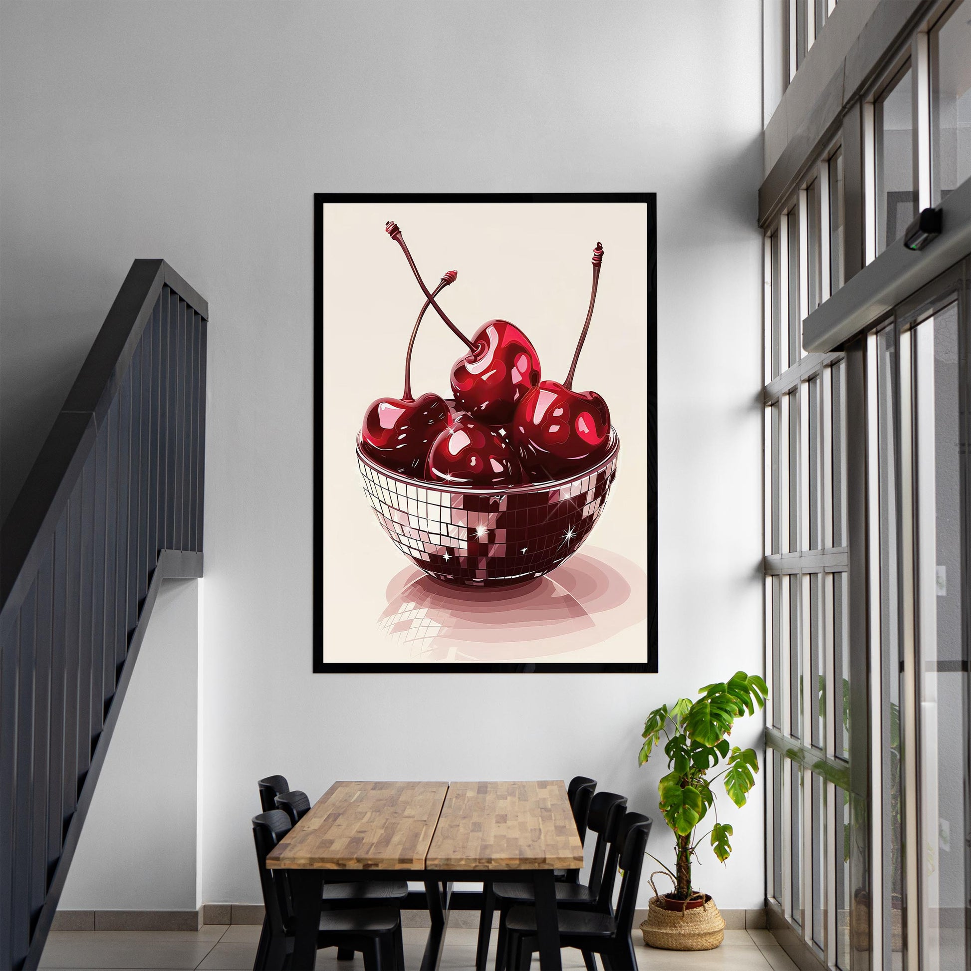 Disco Cherries Art Print, Glam Kitchen Wall Decor