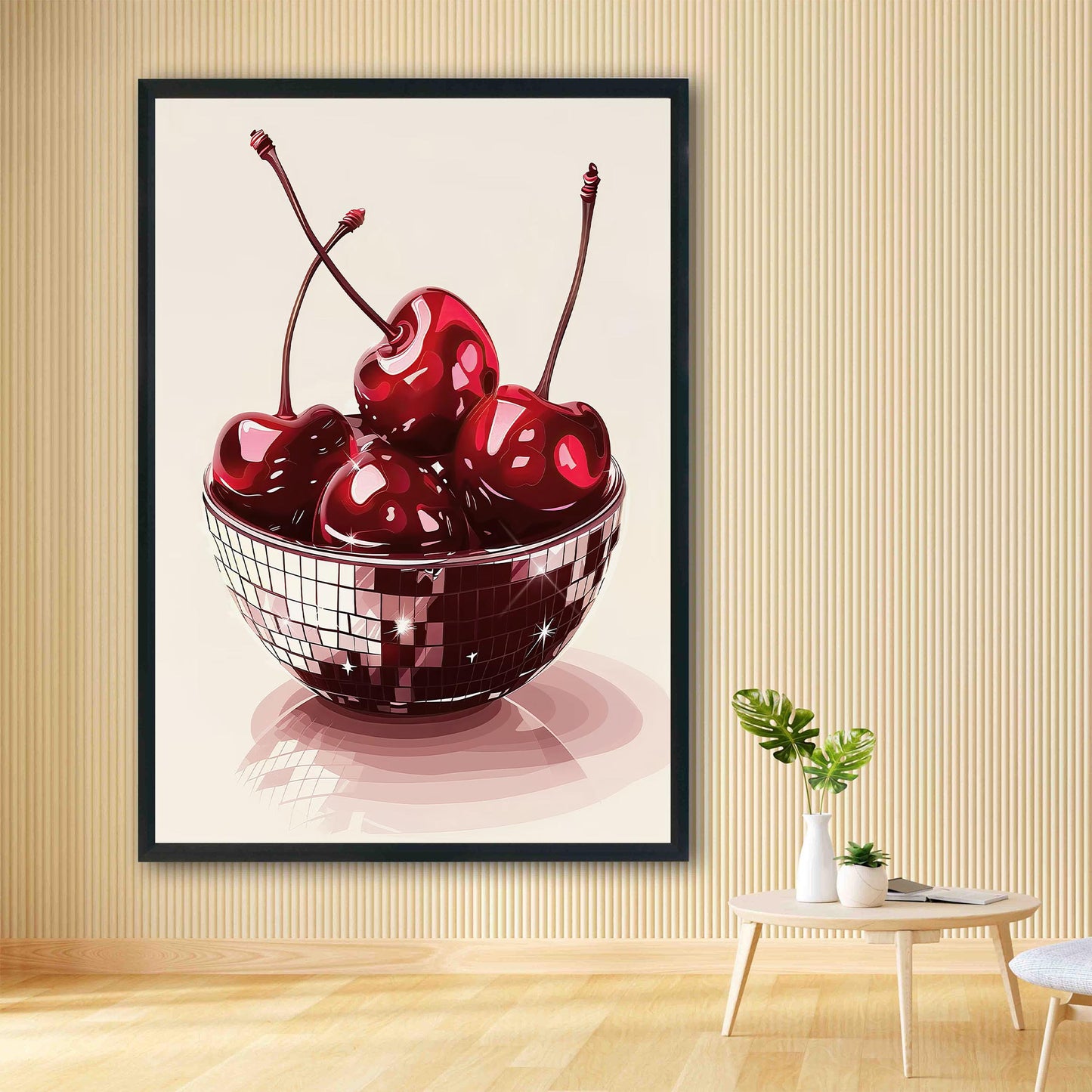 Disco Cherries Art Print, Glam Kitchen Wall Decor