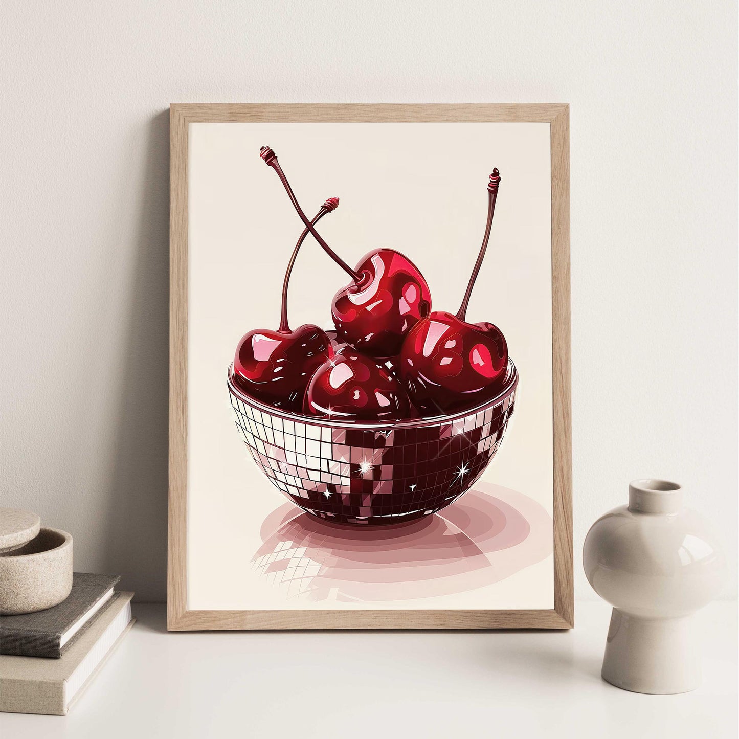 Disco Cherries Art Print, Glam Kitchen Wall Decor