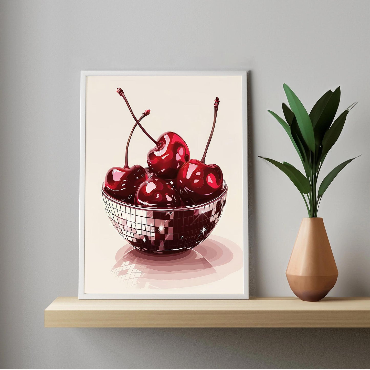 Disco Cherries Art Print, Glam Kitchen Wall Decor