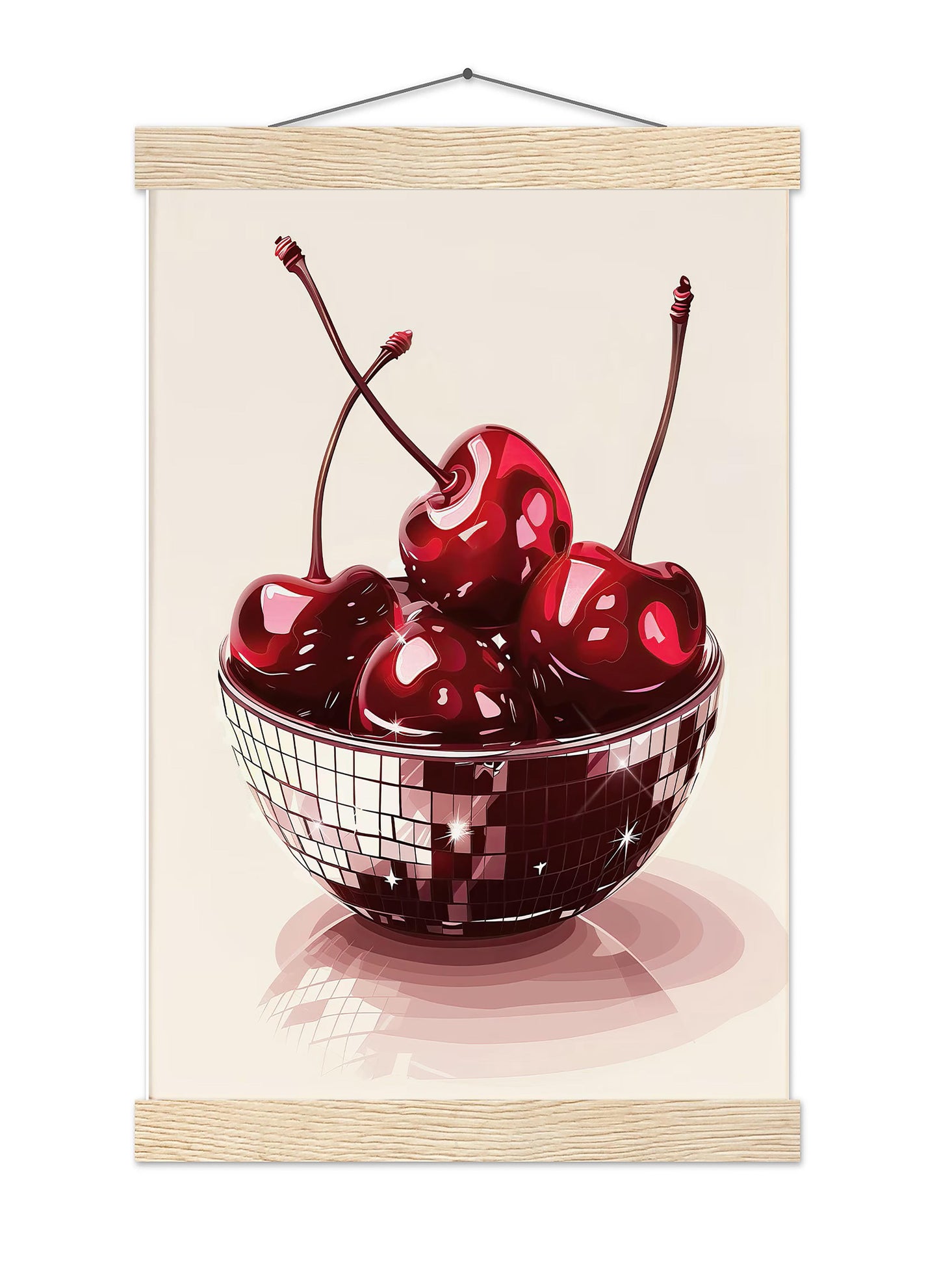 Disco Cherries Art Print, Glam Kitchen Wall Decor