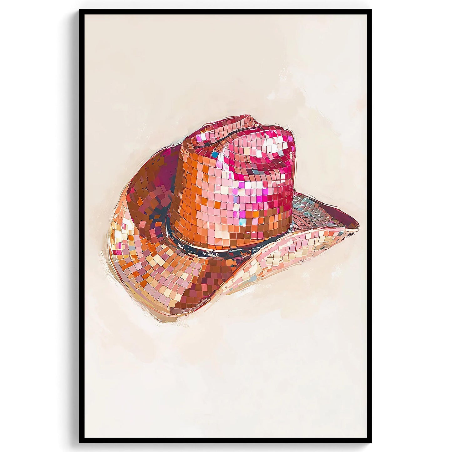 Disco Cowgirl Hat Art Print, Pink Western Glam