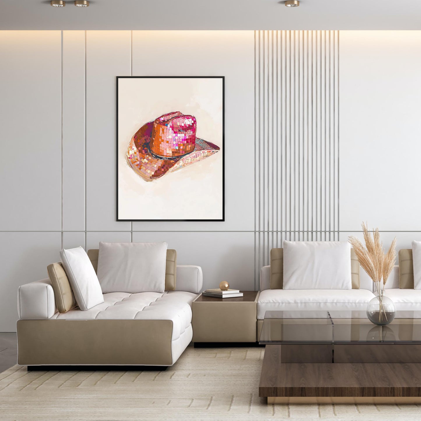 Disco Cowgirl Hat Art Print, Pink Western Glam