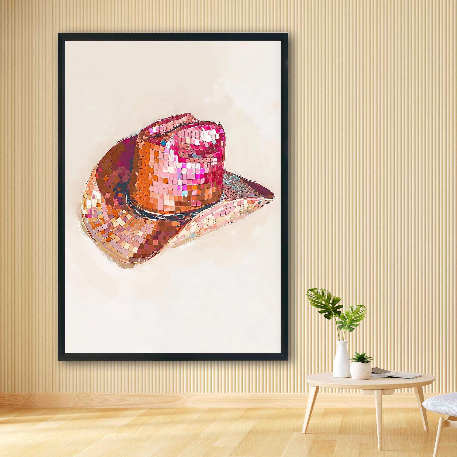 Disco Cowgirl Hat Art Print, Pink Western Glam