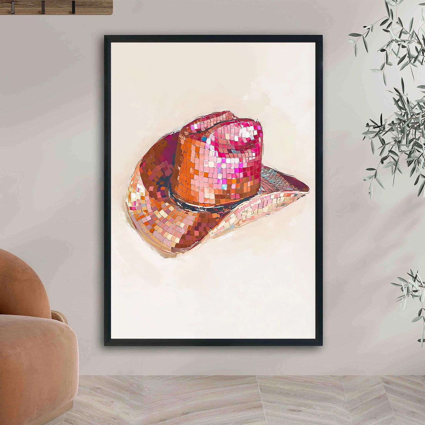 Disco Cowgirl Hat Art Print, Pink Western Glam