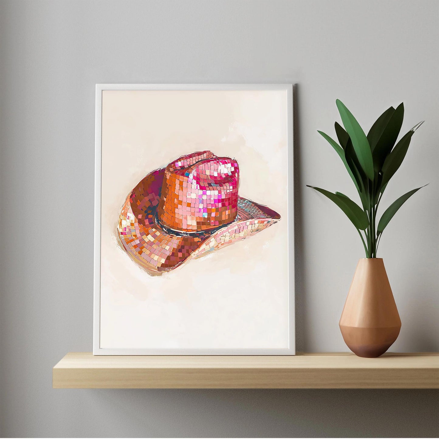 Disco Cowgirl Hat Art Print, Pink Western Glam
