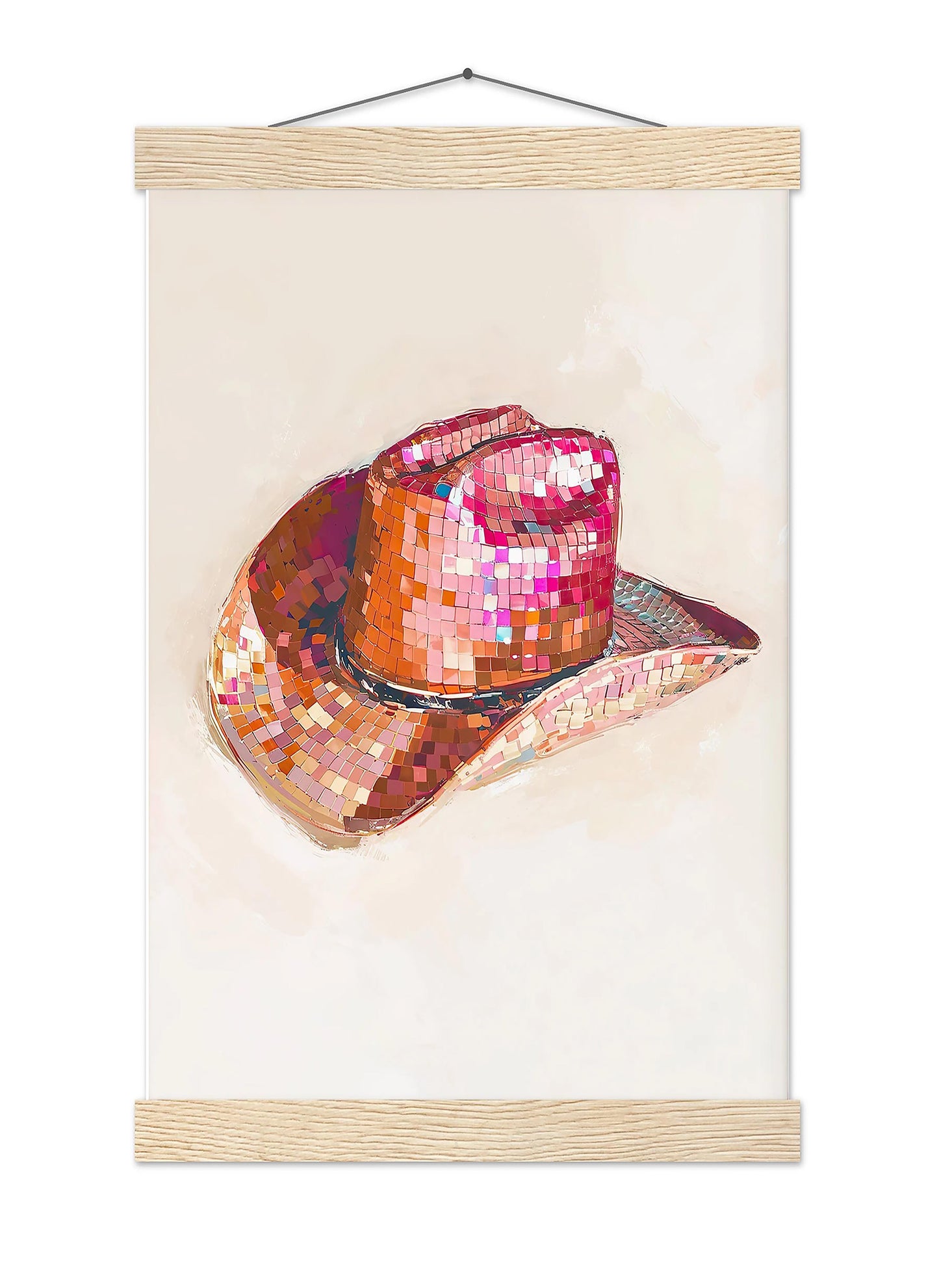 Disco Cowgirl Hat Art Print, Pink Western Glam