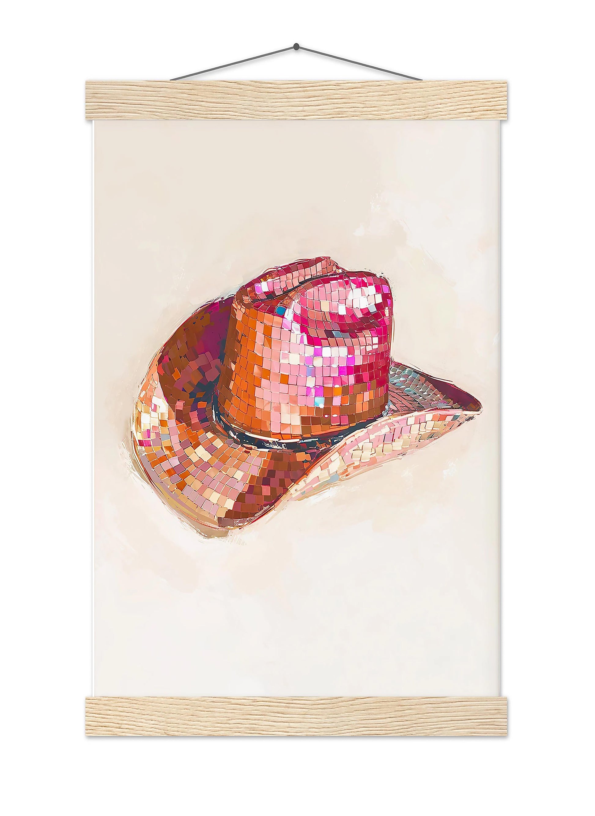 Disco Cowgirl Hat Art Print, Pink Western Glam