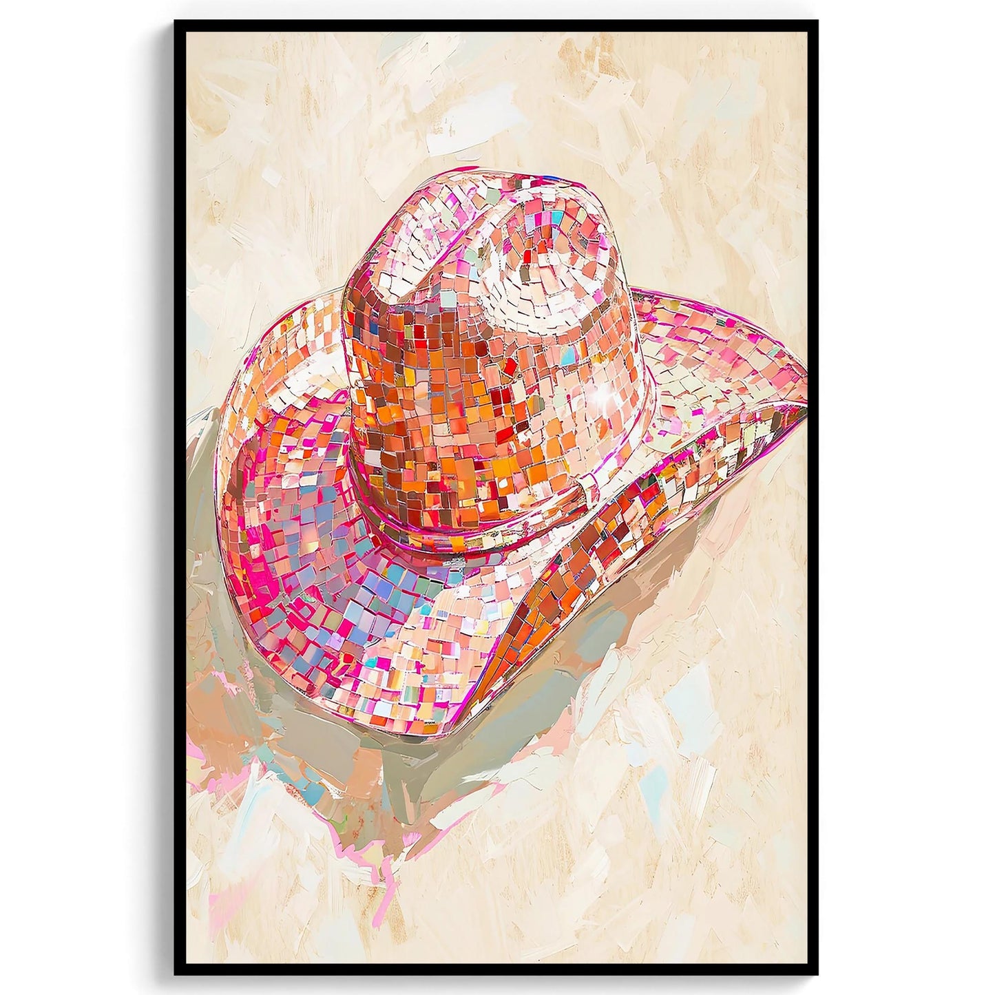 Disco Cowgirl Hat Art Print, Pink Western Glam Decor