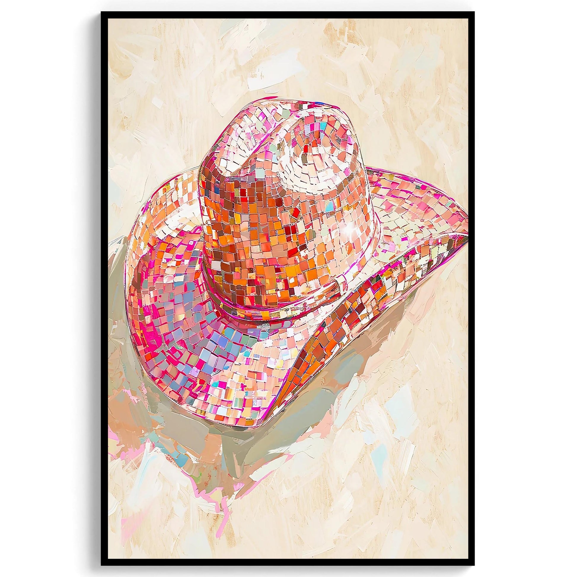 Disco Cowgirl Hat Art Print, Pink Western Glam Decor