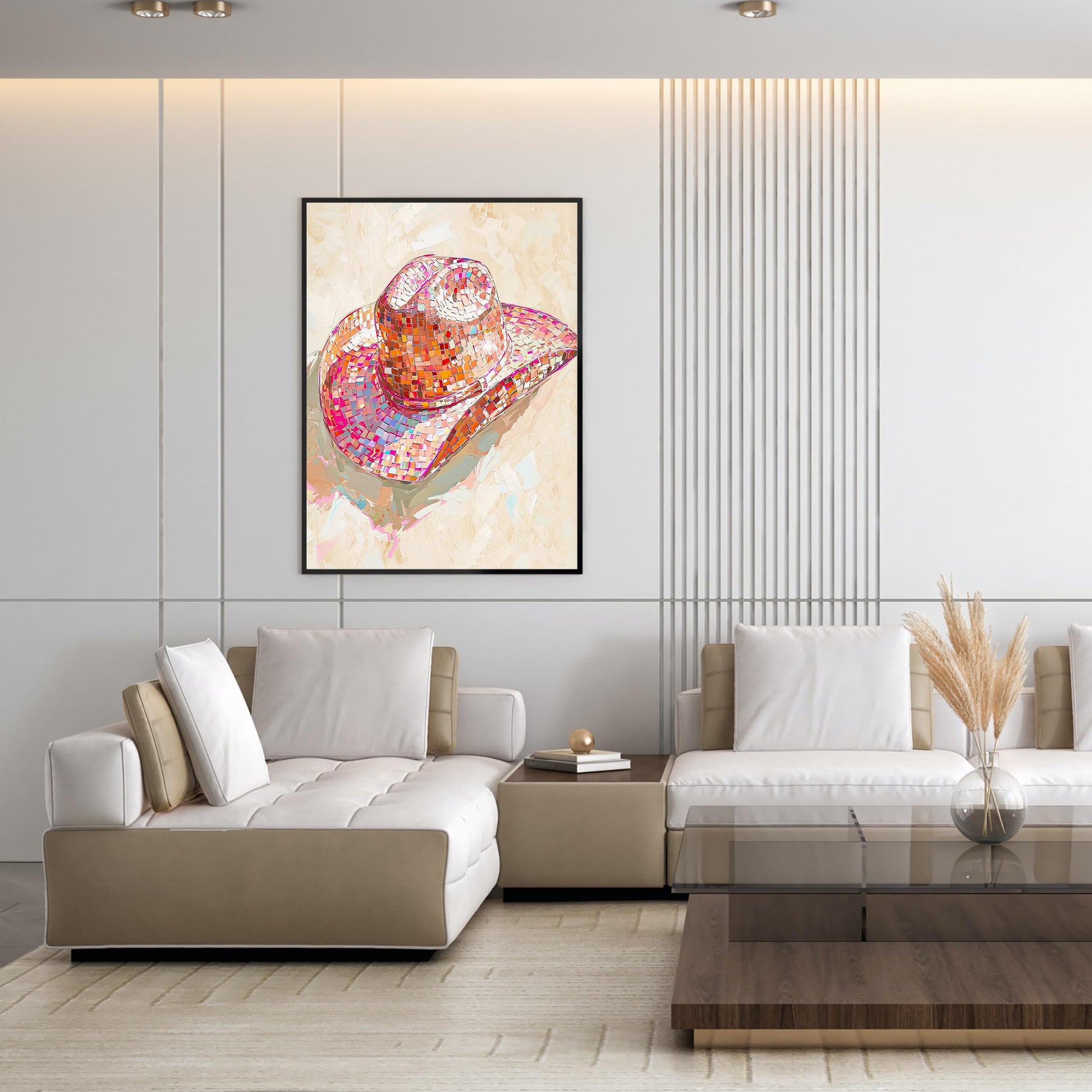 Disco Cowgirl Hat Art Print, Pink Western Glam Decor