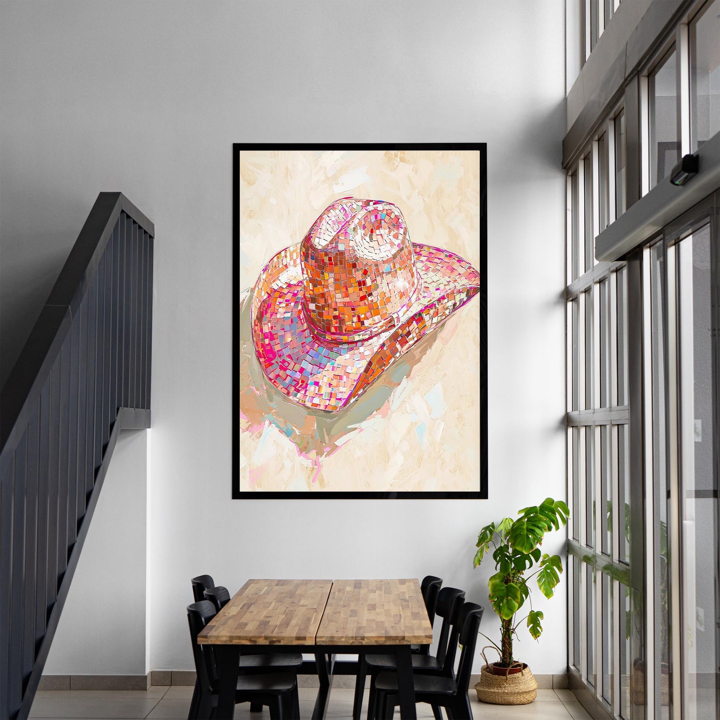 Disco Cowgirl Hat Art Print, Pink Western Glam Decor