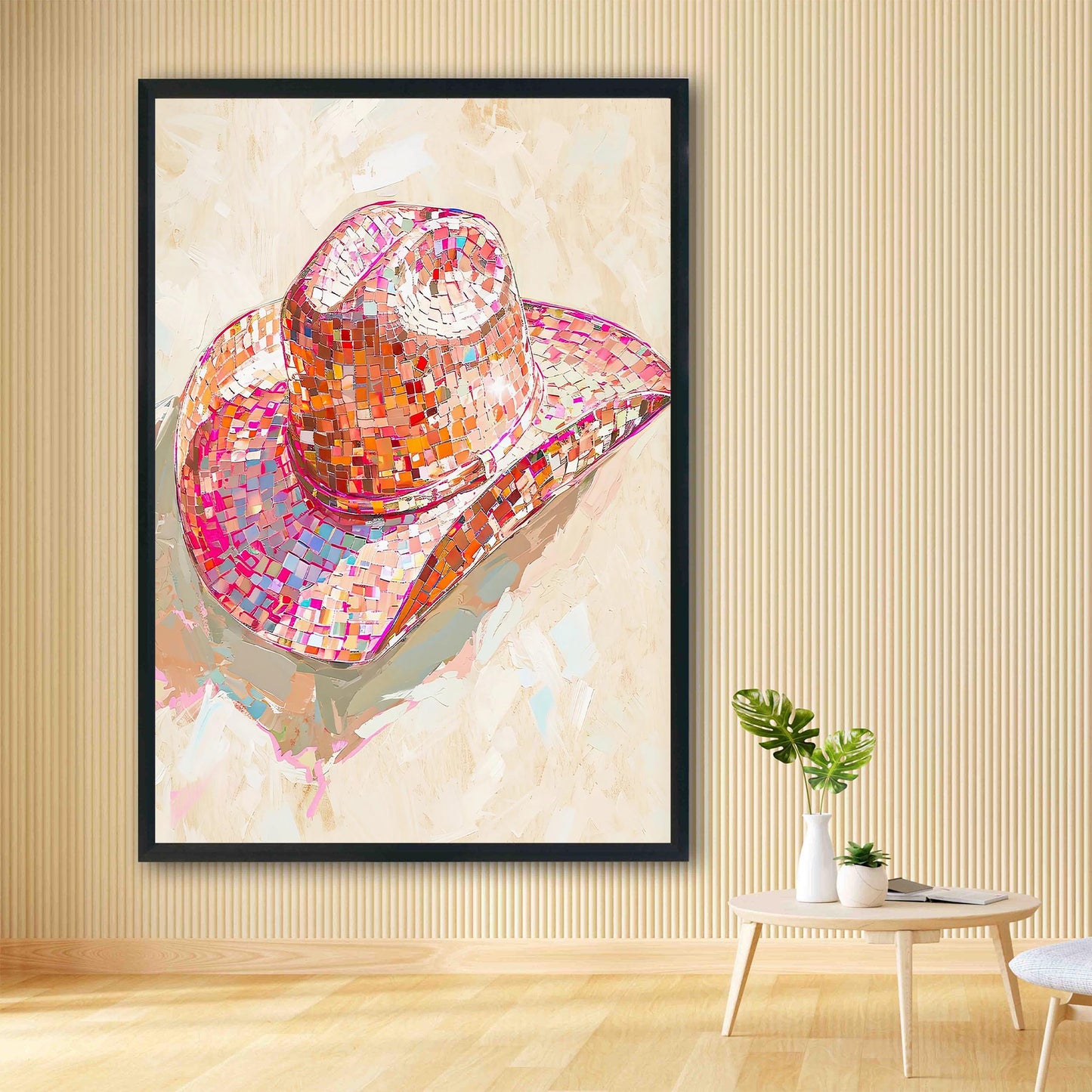 Disco Cowgirl Hat Art Print, Pink Western Glam Decor