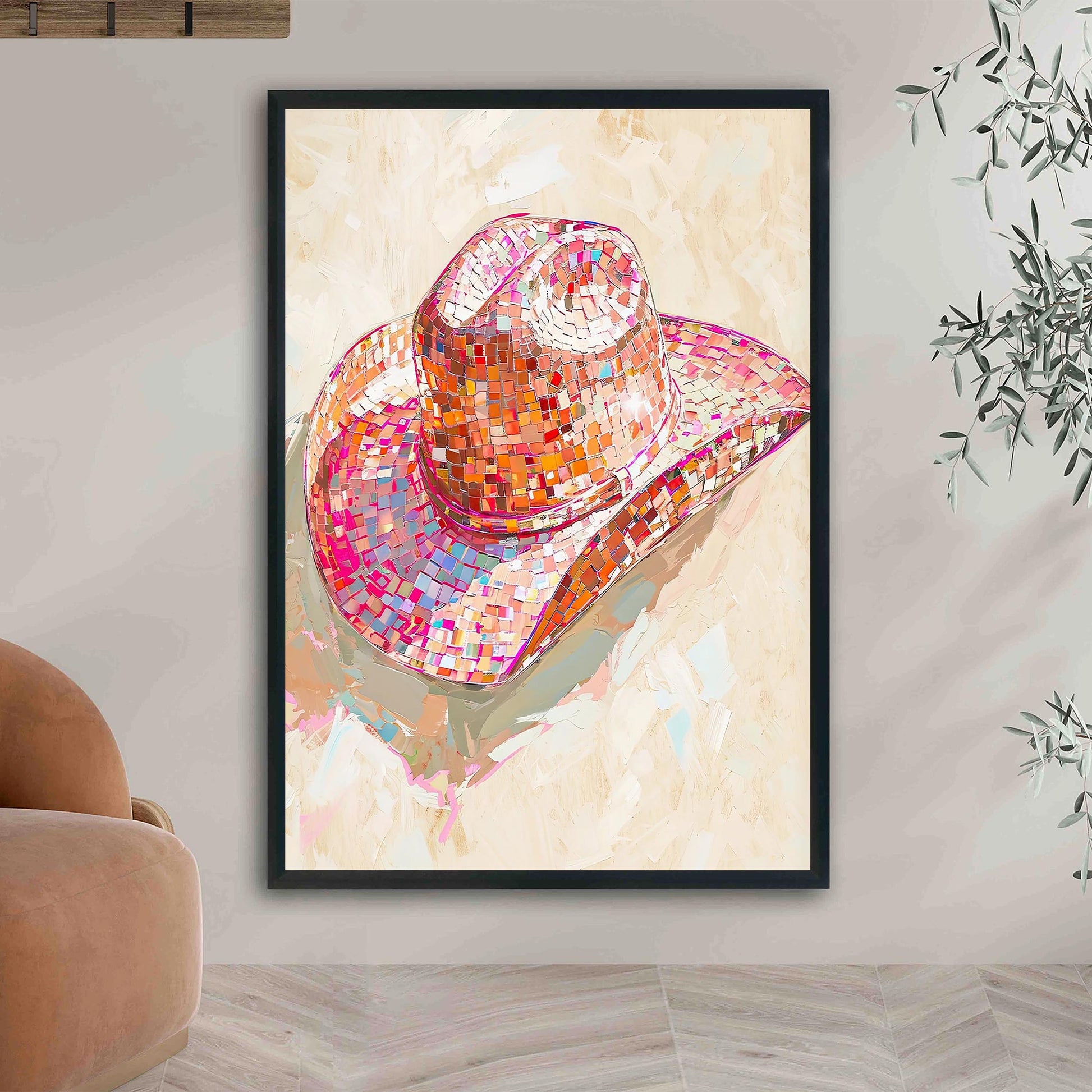 Disco Cowgirl Hat Art Print, Pink Western Glam Decor