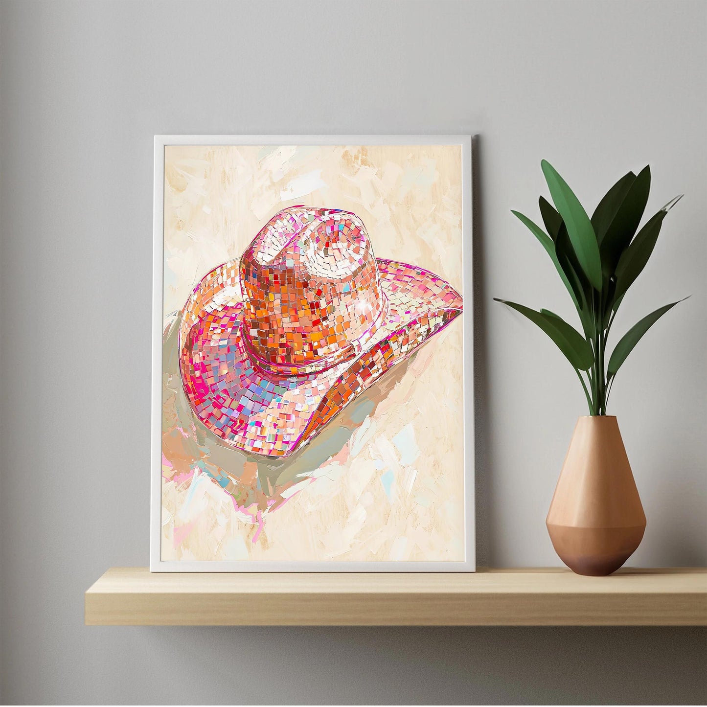 Disco Cowgirl Hat Art Print, Pink Western Glam Decor