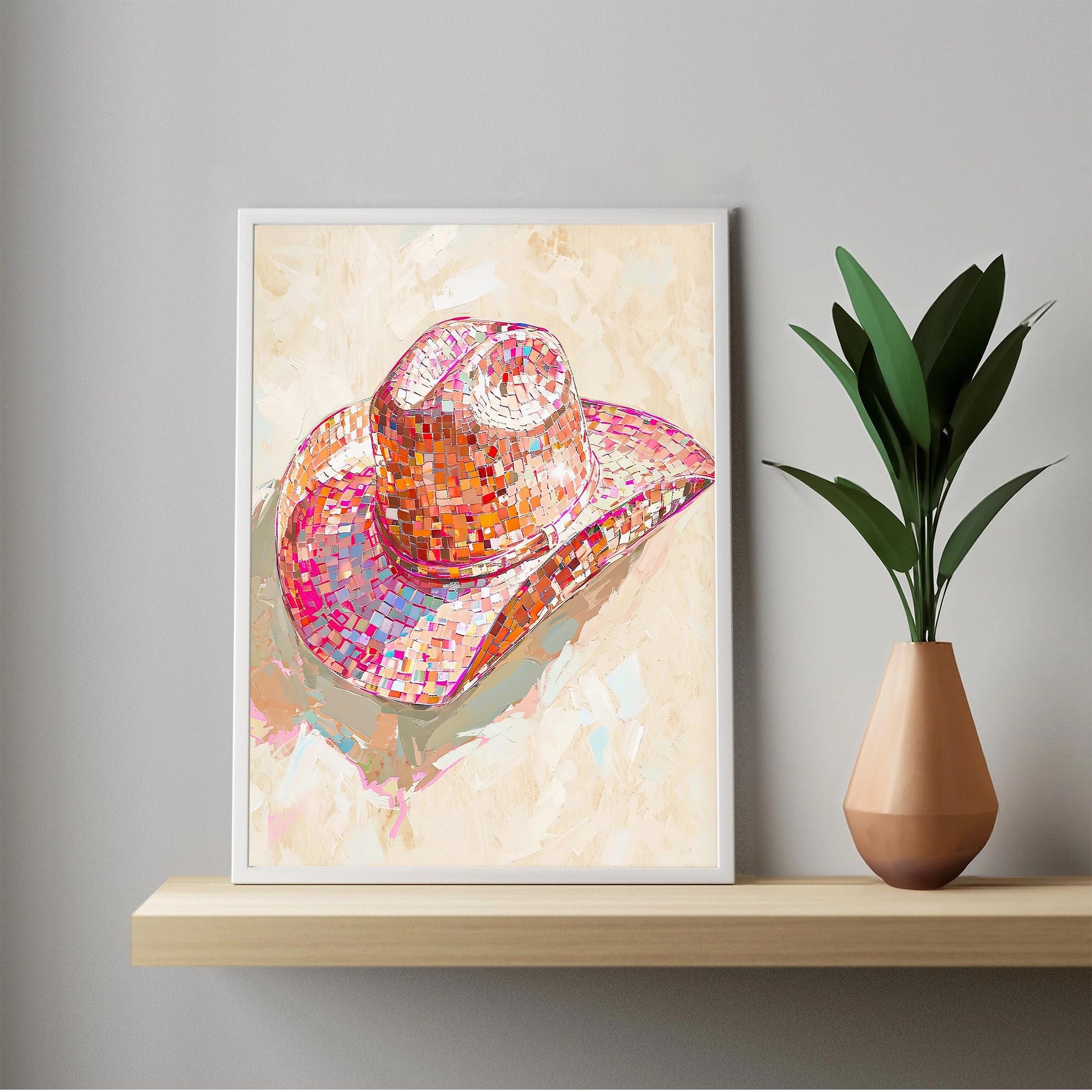 Disco Cowgirl Hat Art Print, Pink Western Glam Decor