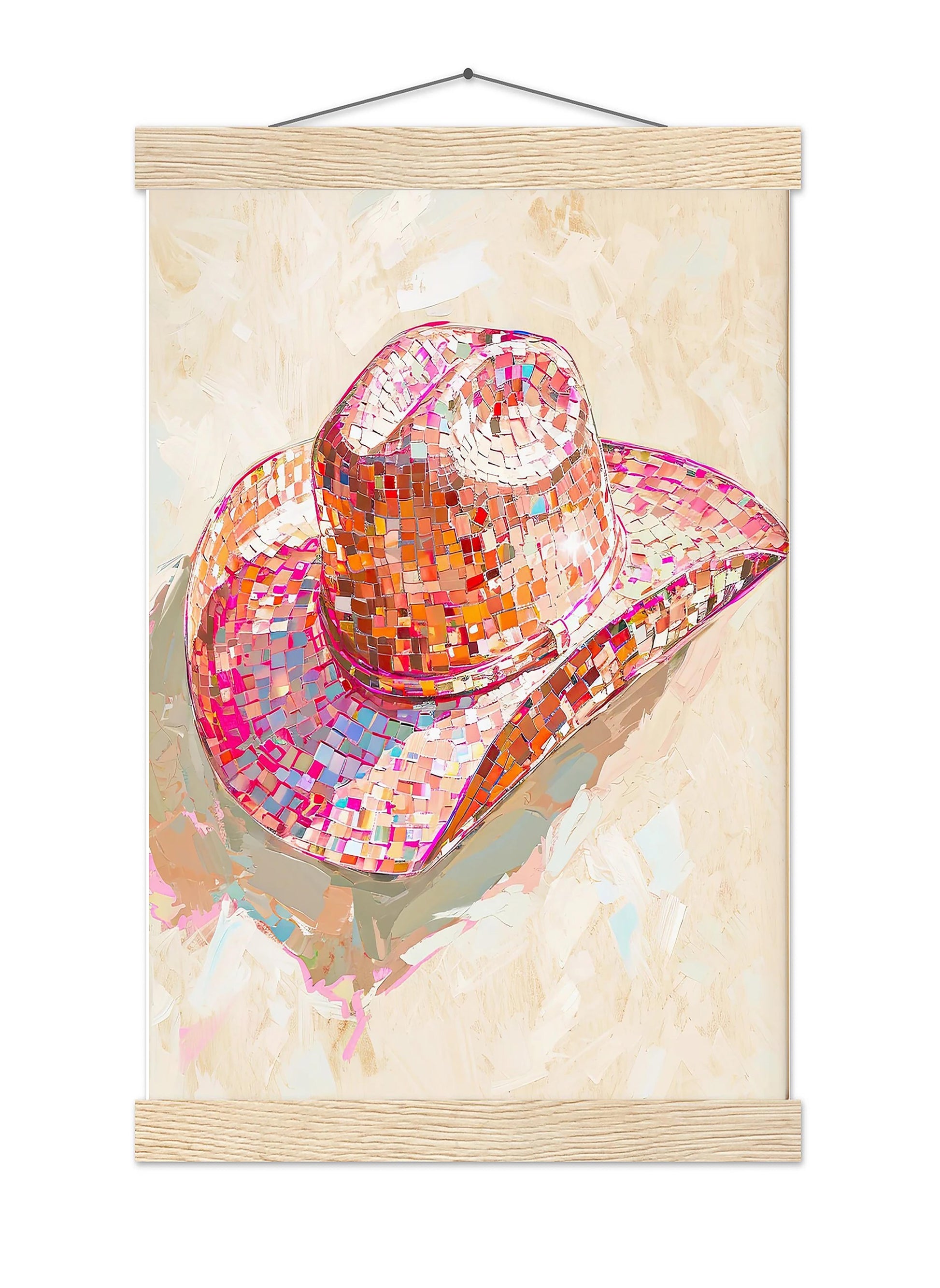 Disco Cowgirl Hat Art Print, Pink Western Glam Decor