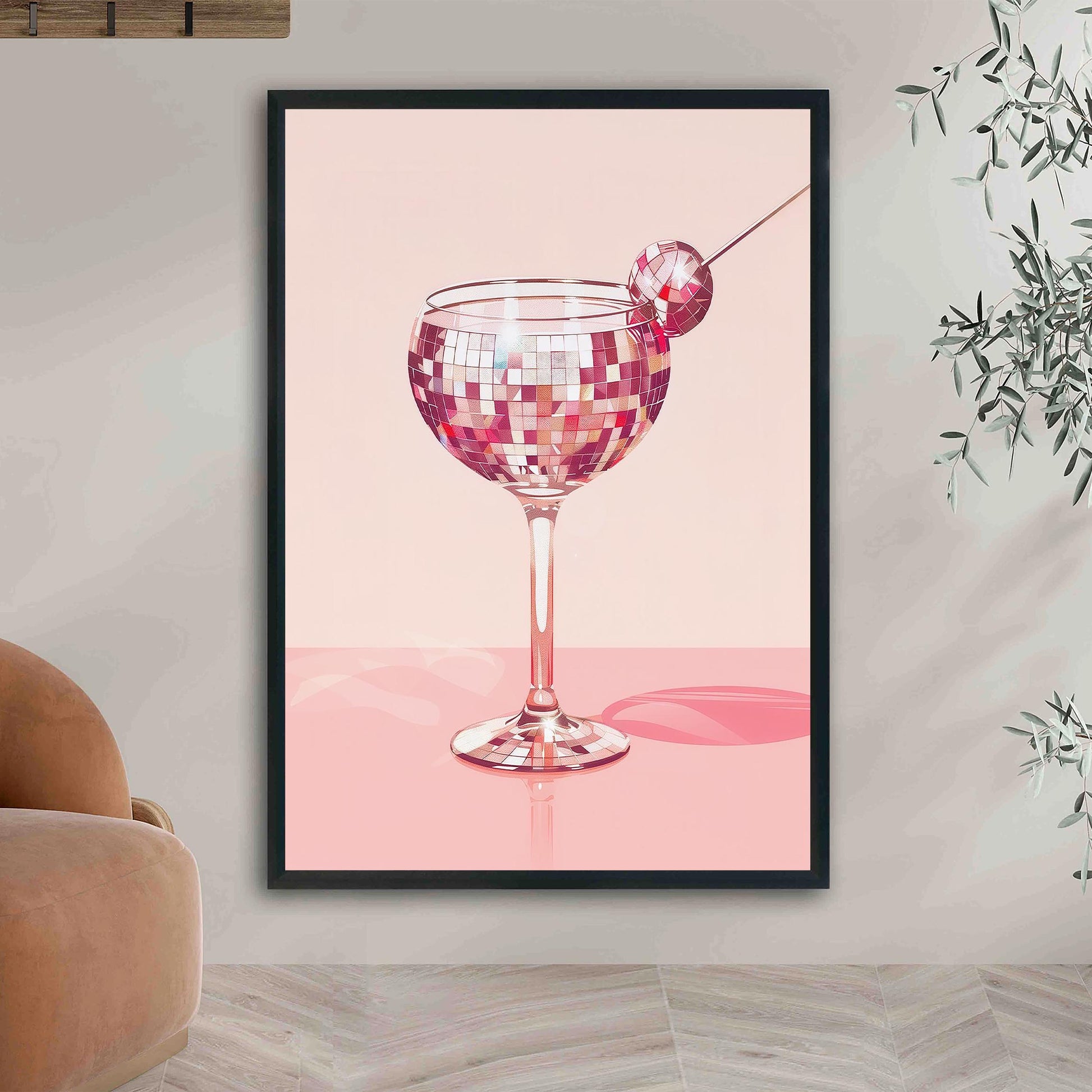 Disco Martini Art Print, Retro Bar Cart Decor